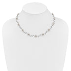 Sterling Silver Rhodium-plated CZ Vine Pattern and Fresheater Cultured Pearl Floral 16 inch Necklace