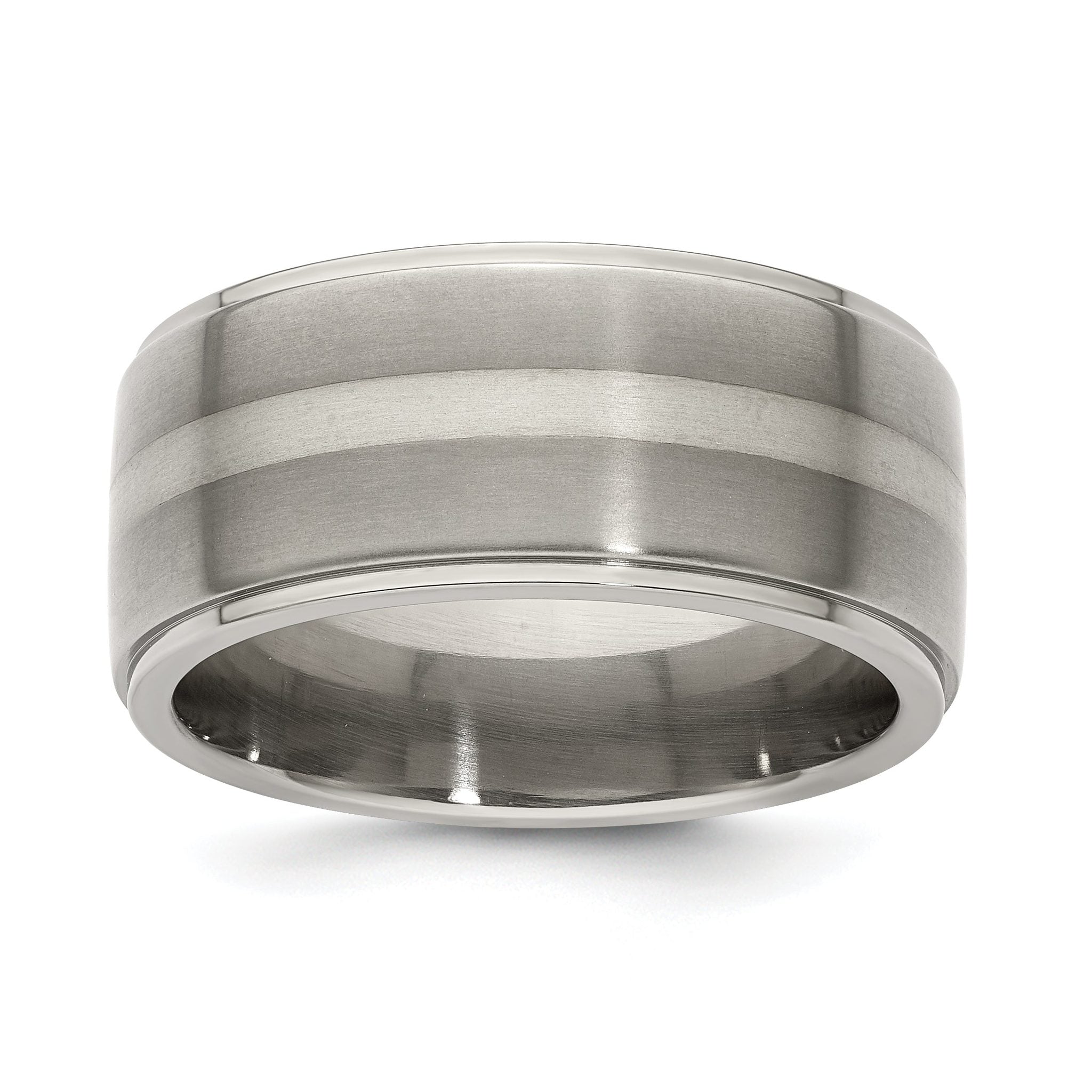 Titanium Silver Inlay Wedding Band with Polished Brushed Finish Main image