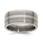 Titanium Silver Inlay Wedding Band with Polished Brushed Finish