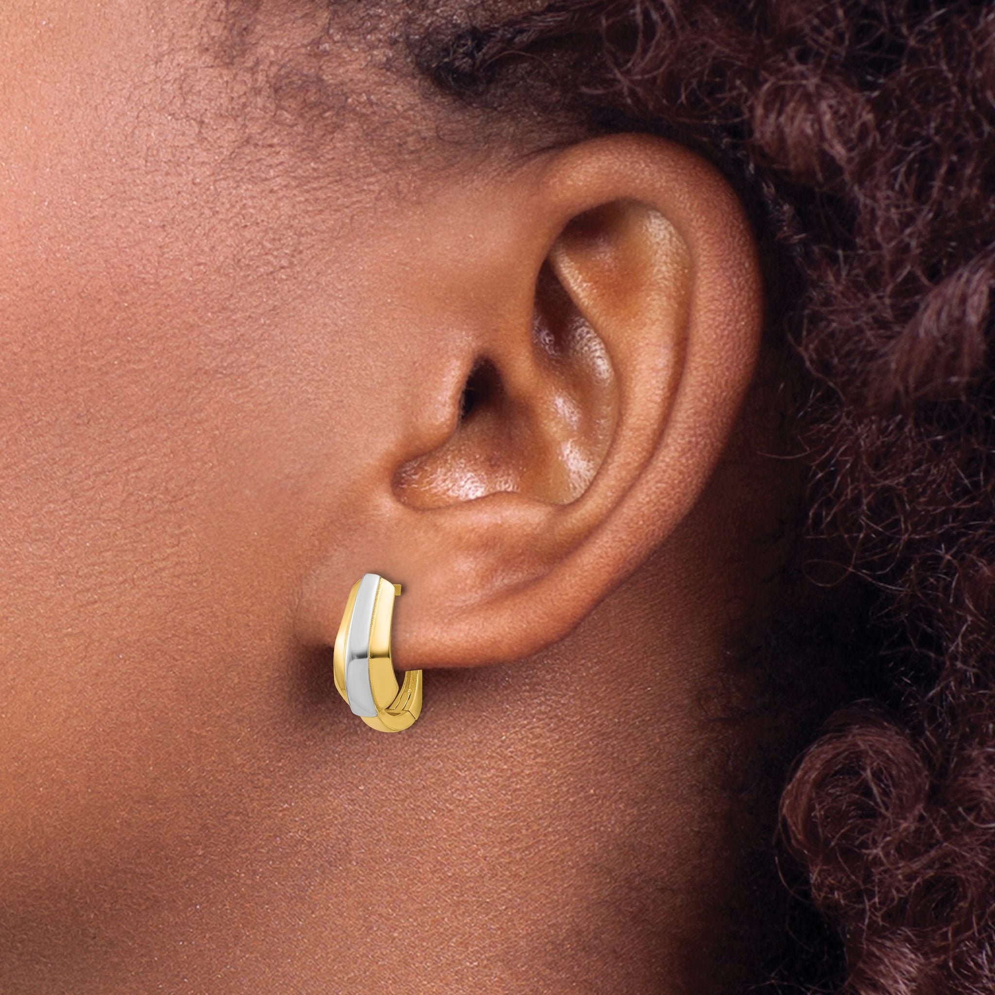 14K with Rhodium Polished Hinged Hoop Earrings