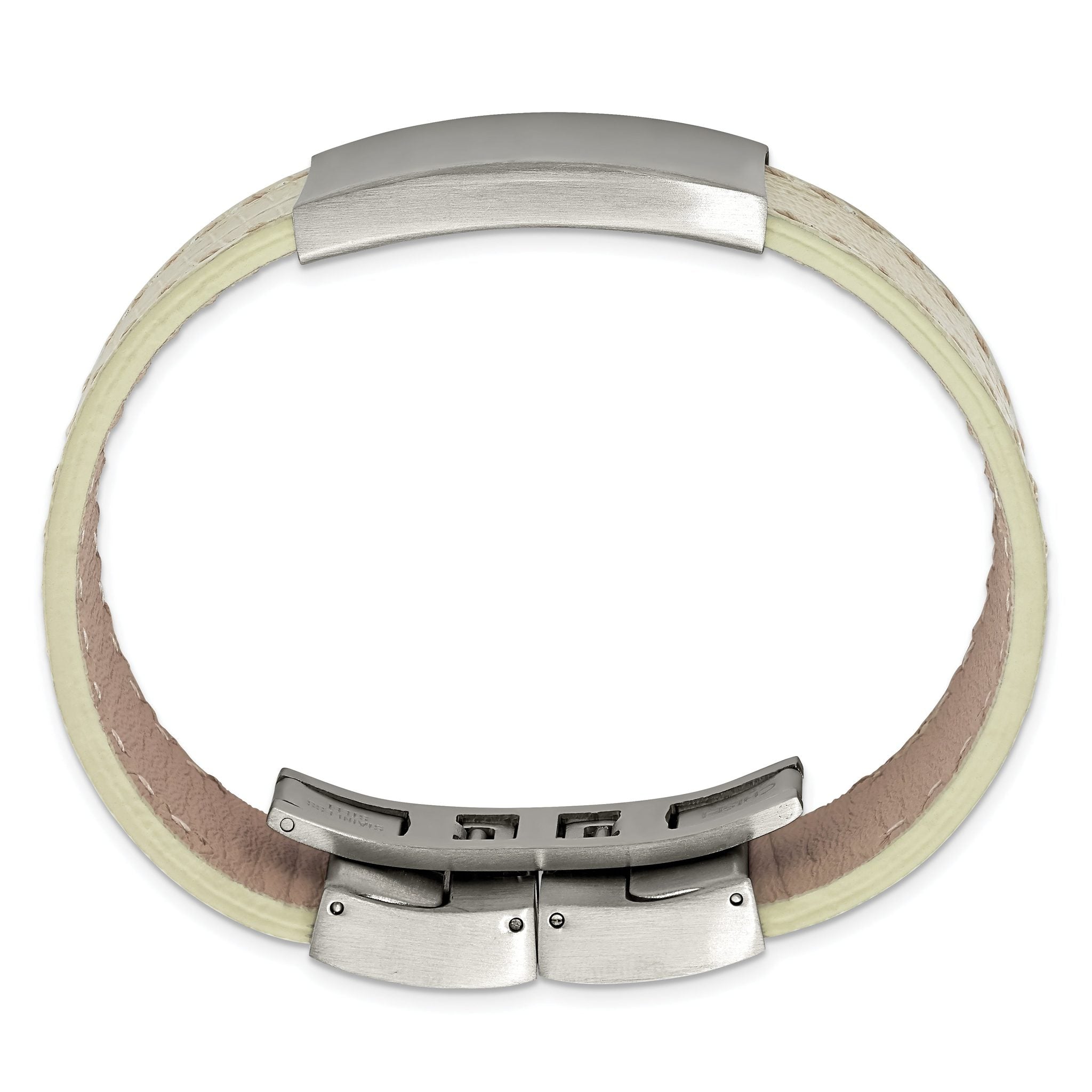 Stainless Steel Brushed White Leather ID Bracelet for Men Secondary image