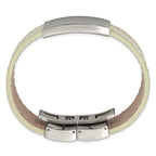 Stainless Steel Brushed White Leather ID Bracelet for Men
