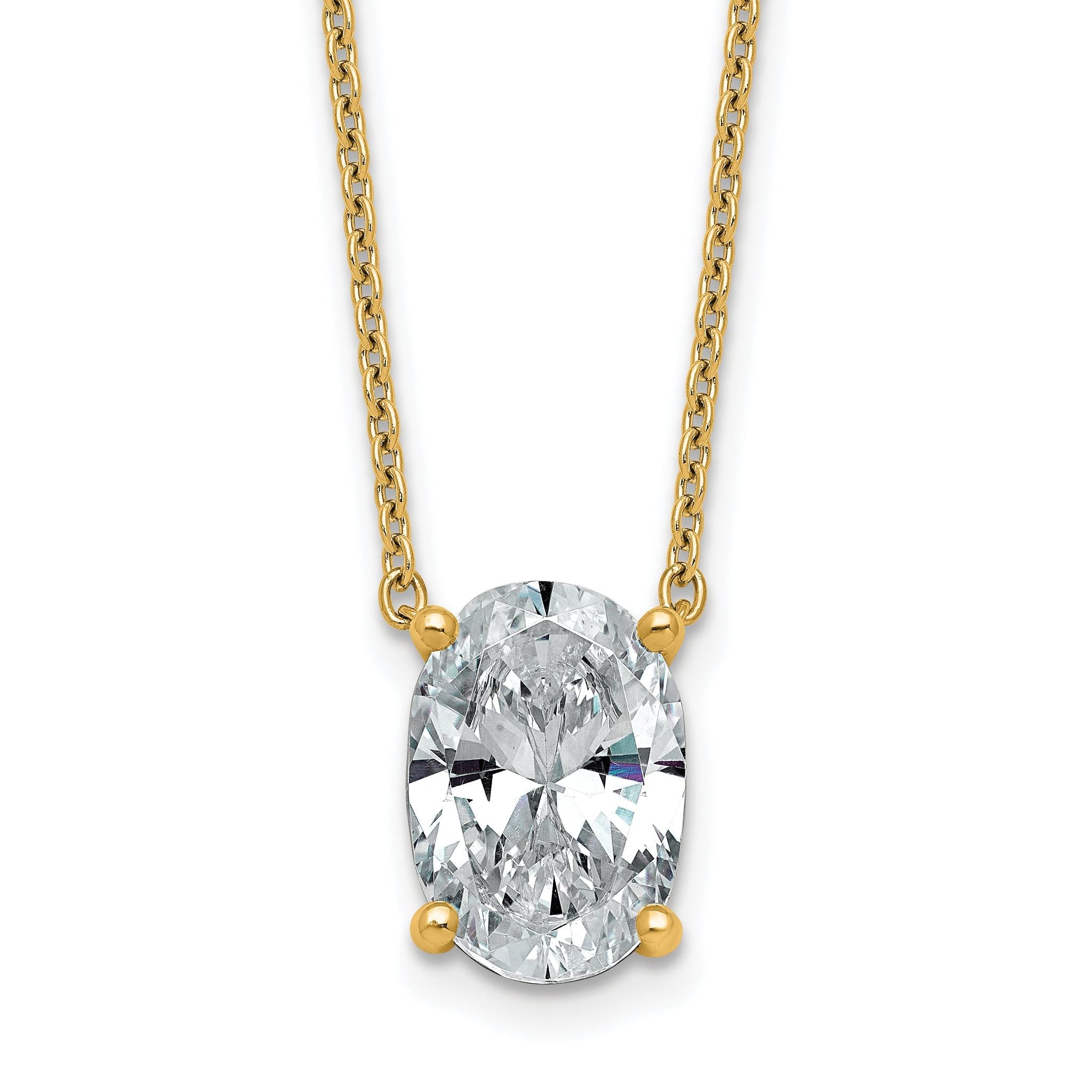 14k 4 carat Certified Lab Grown Diamond VS+ F+ Oval Complete Four Prong 18 inch Pendant Necklace Main image