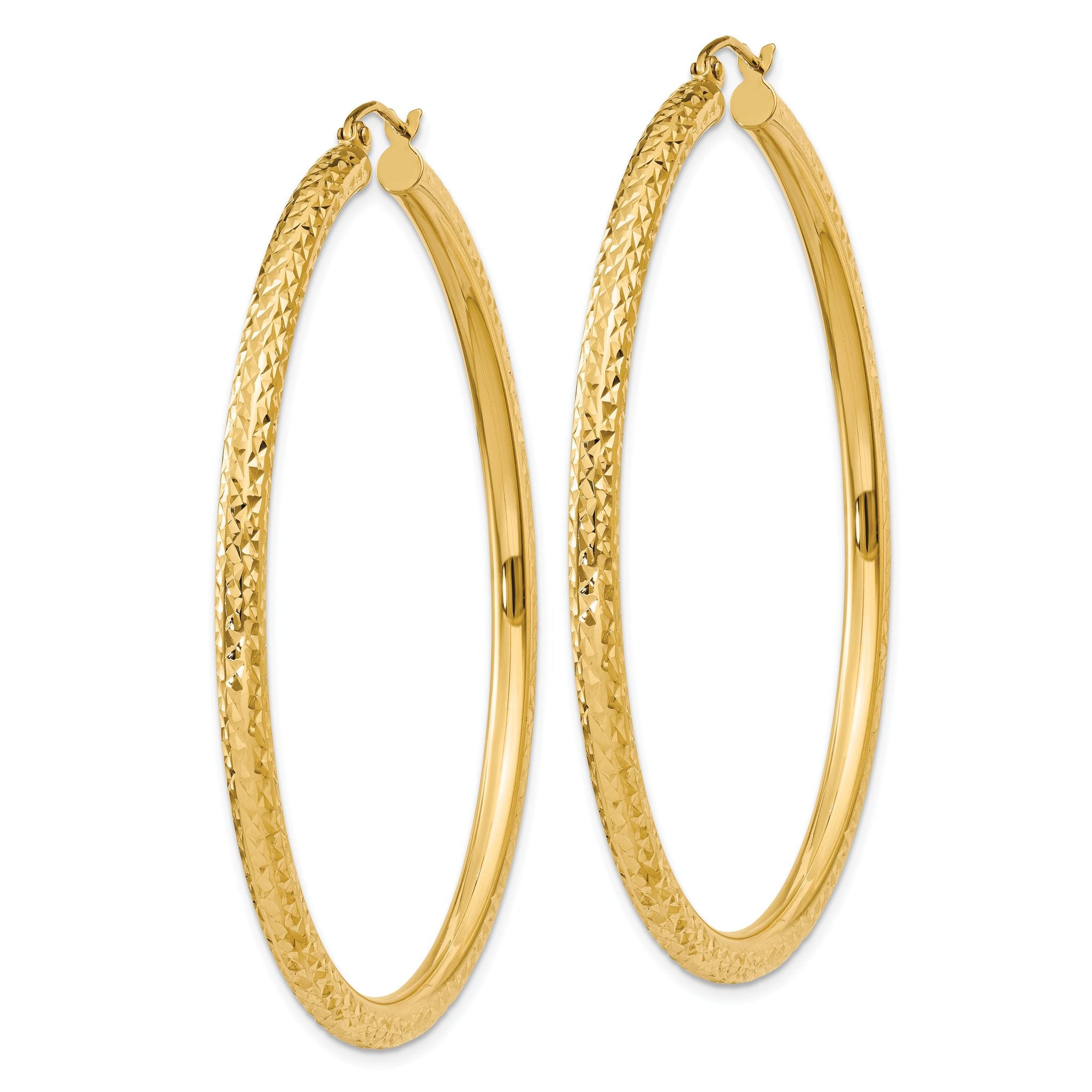 10k Diamond-cut 3mm Round Hoop Earrings Secondary image