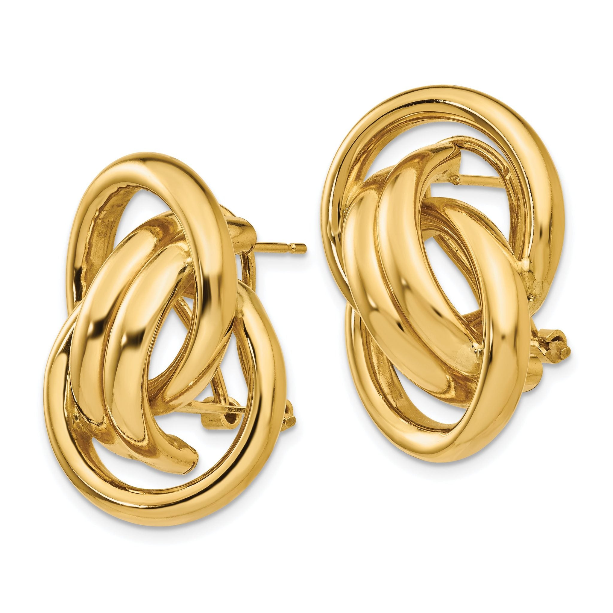 14K Gold Polished Button Earrings with Omega Clip Back 26mm Elegant Design Secondary image