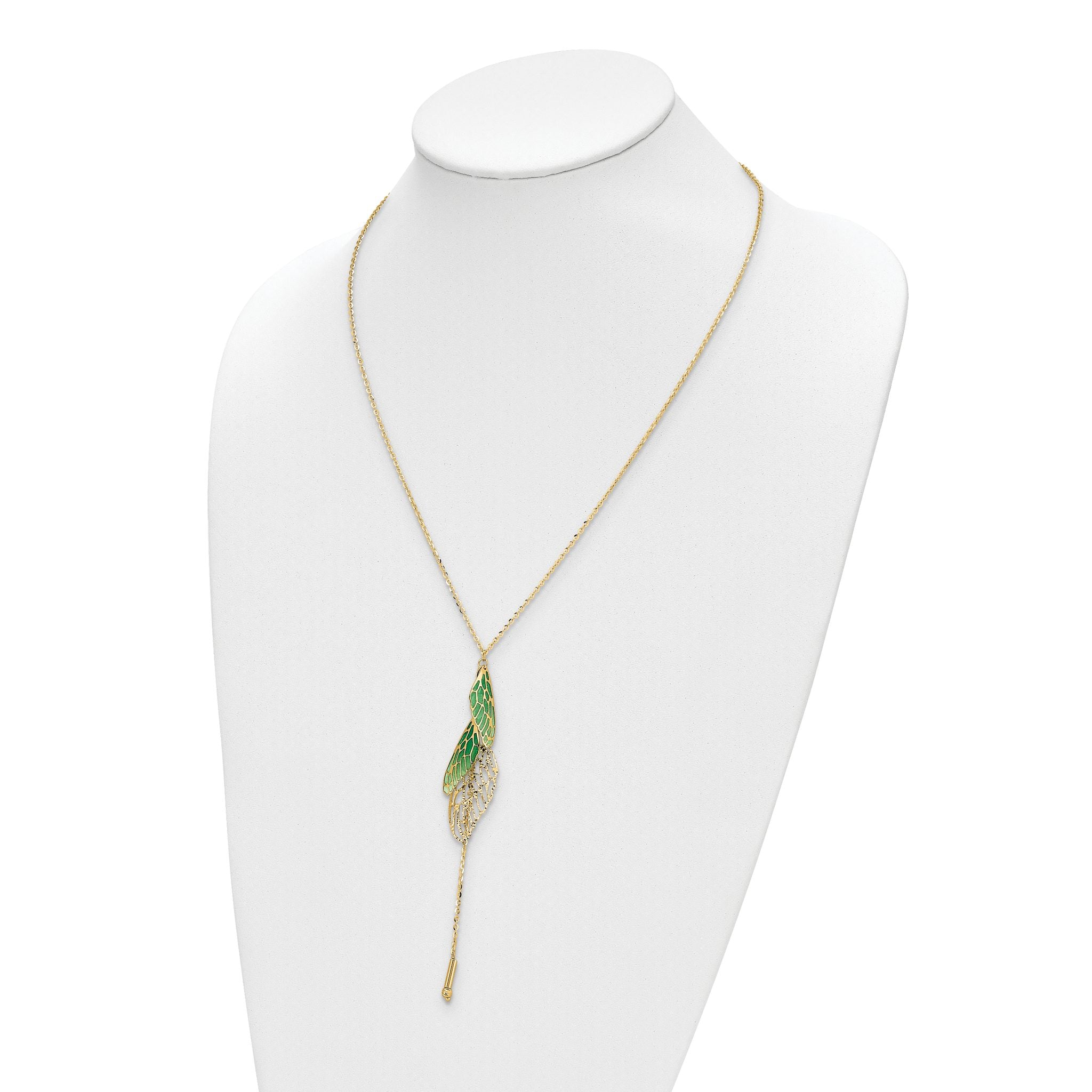 14k Polished Green Enamel Butterfly Wing Y-drop Necklace Secondary image