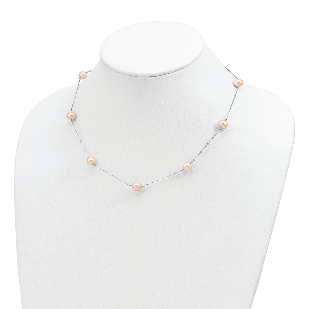 Sterling Silver Pearl Necklace with Pink Freshwater Pearls Elegant 18 Chain