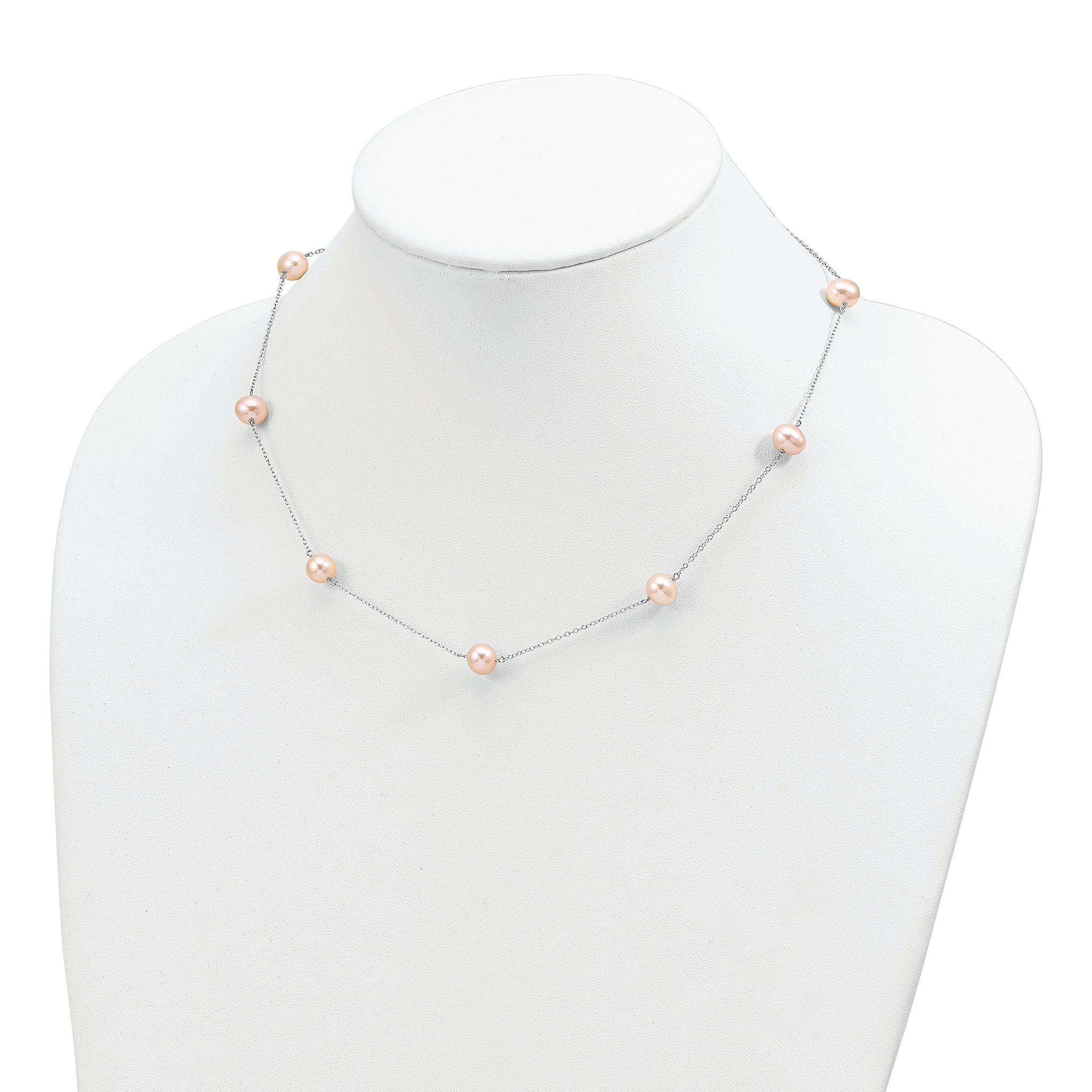 Sterling Silver Pearl Necklace with Pink Freshwater Pearls Elegant 18 Chain