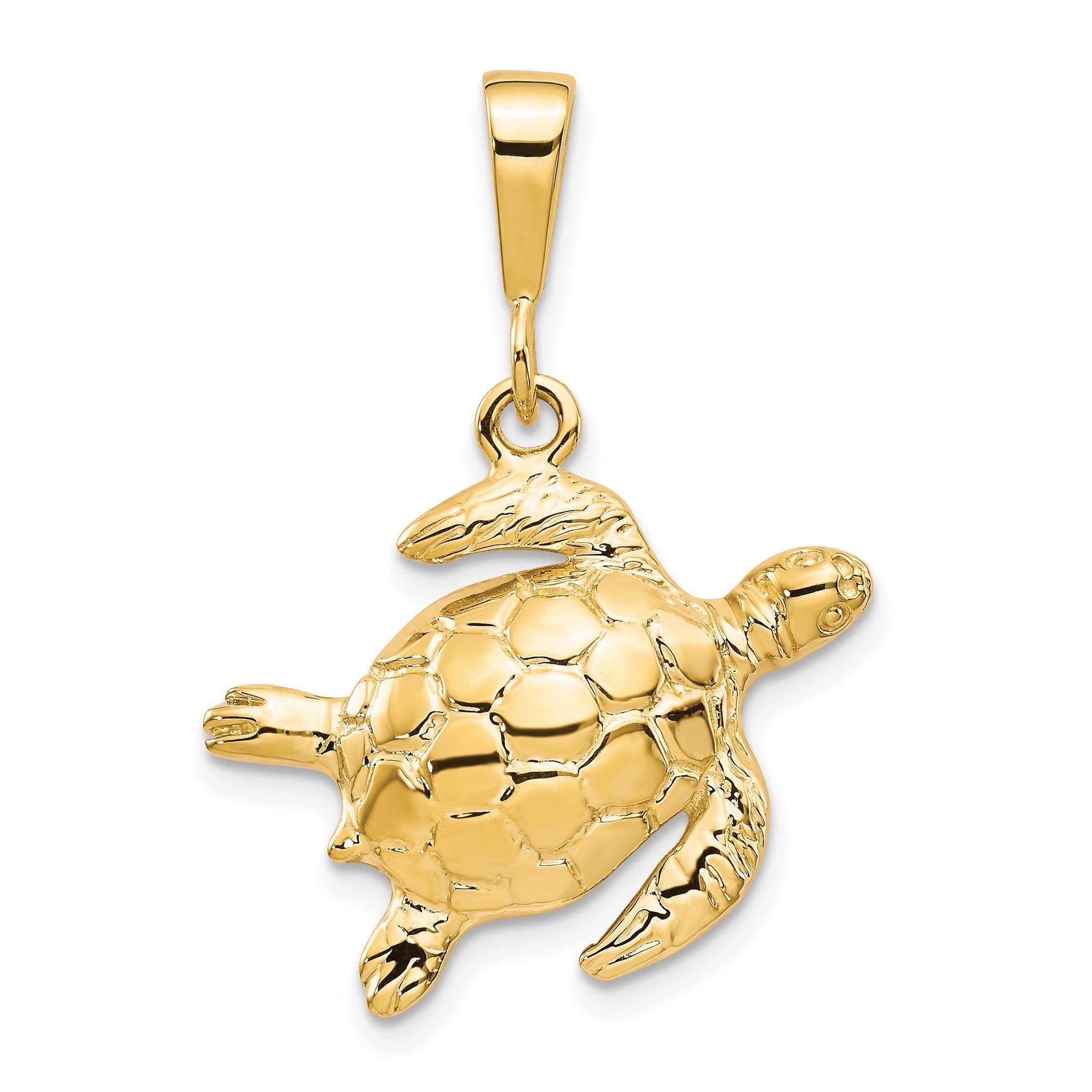 10K Gold Polished Turtle Pendant with Solid Design 30mm Main image