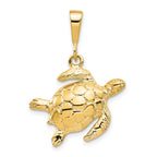 10K Gold Polished Turtle Pendant with Solid Design 30mm