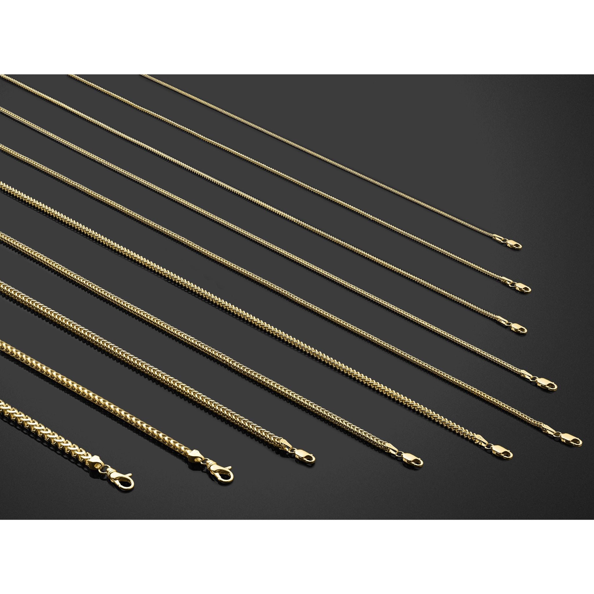 14K Yellow Gold Solid Franco Chain Necklace 3mm