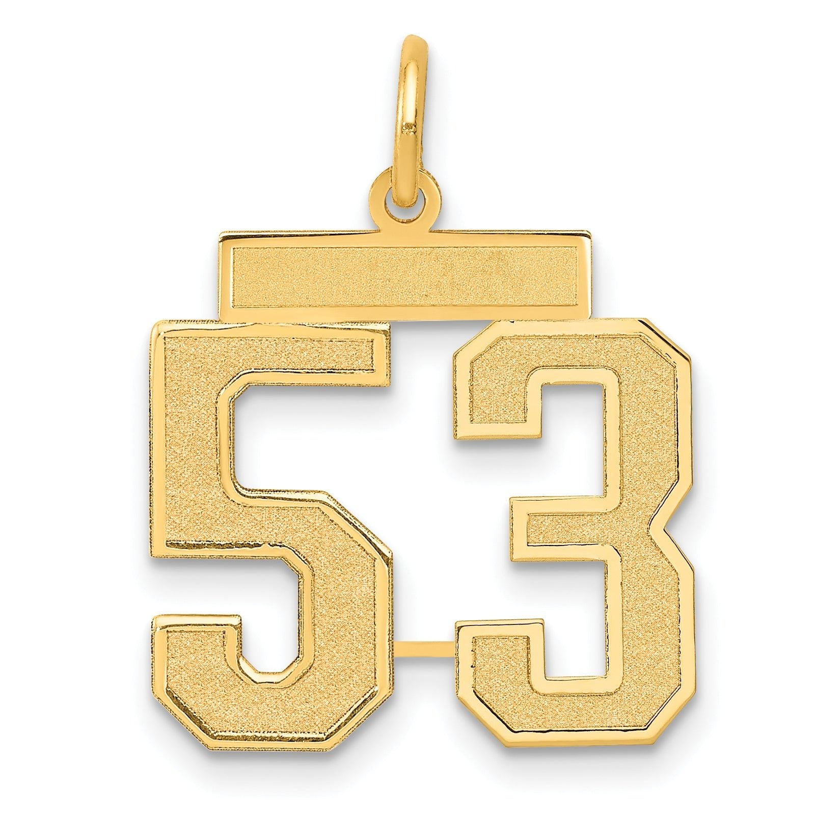 14K Gold Medium Satin Number 53 Charm with Brushed Finish