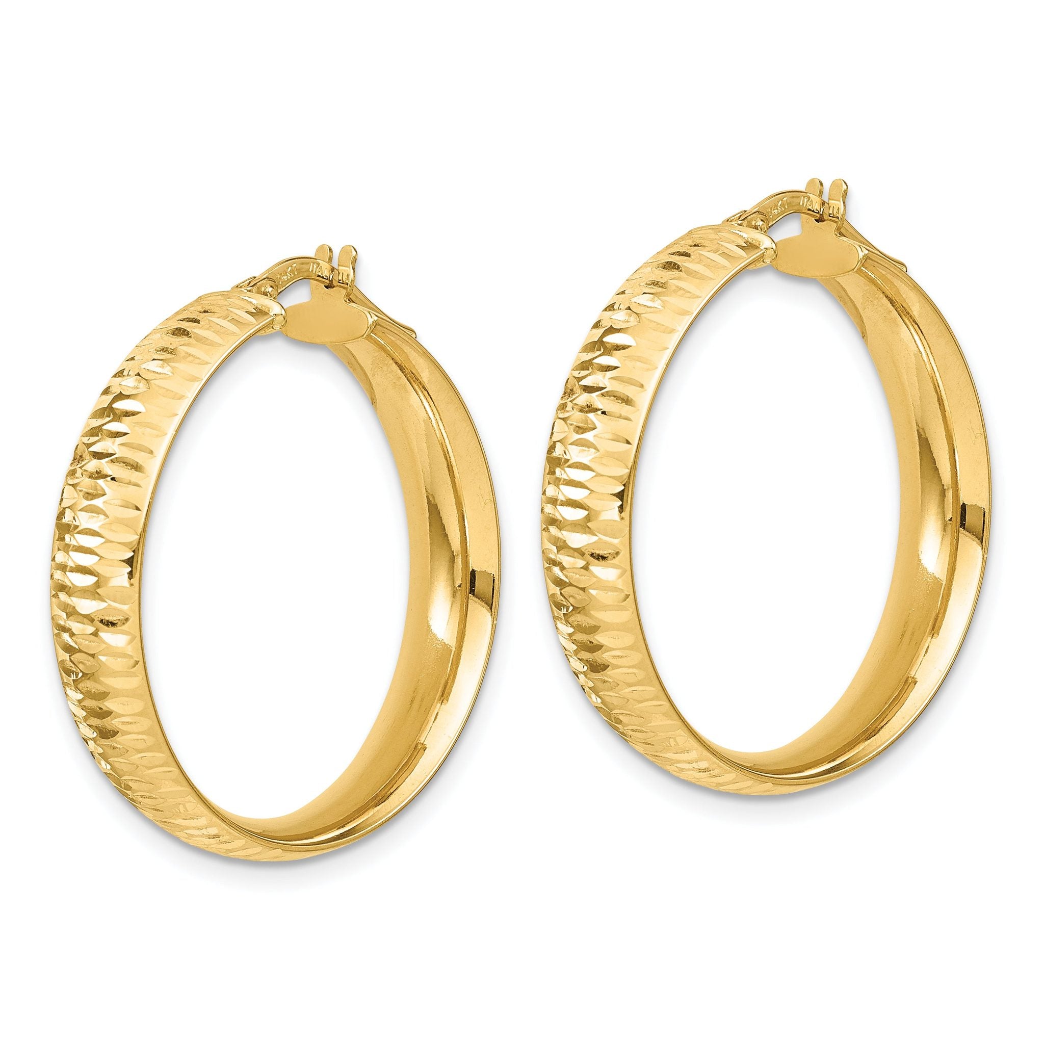 14K Polished D/C Round Hoop Earrings Secondary image