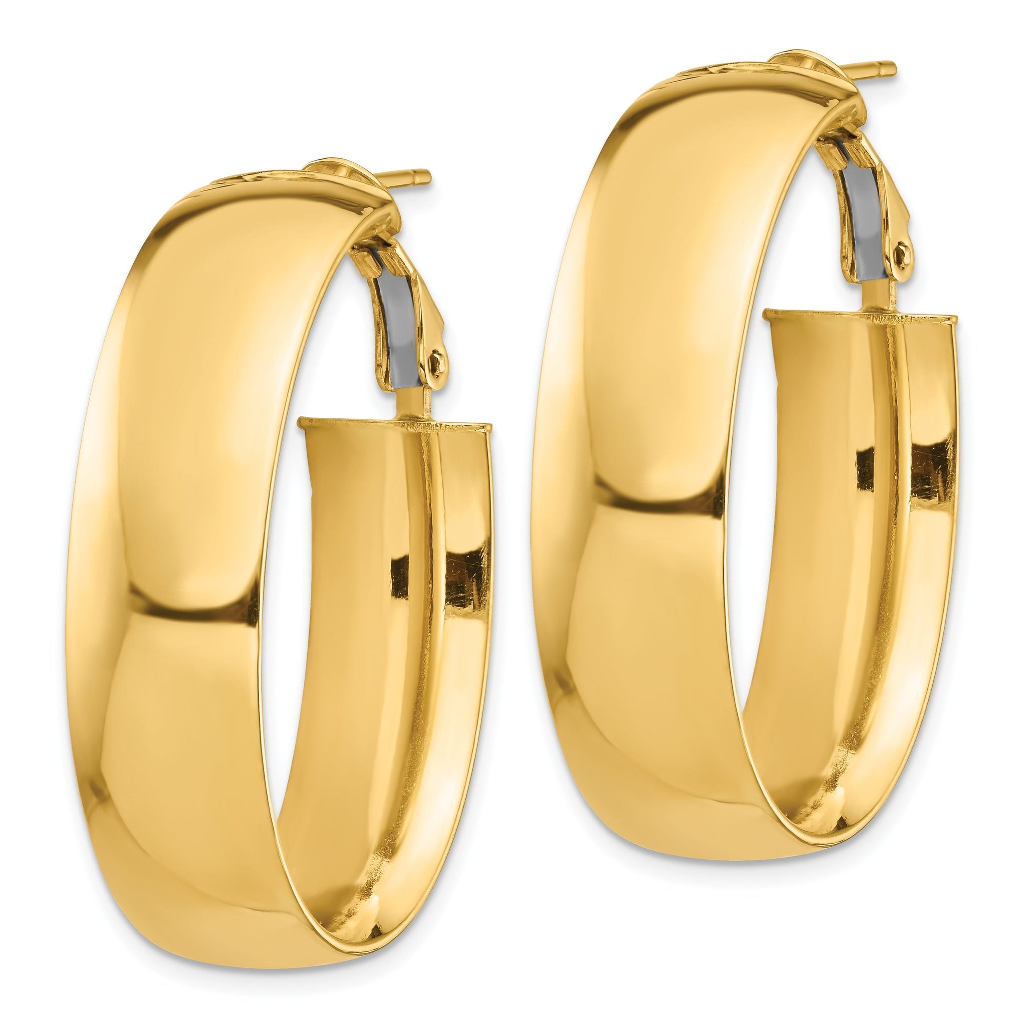 14k High Polished 10mm Omega Back Oval Hoop Earrings Secondary image