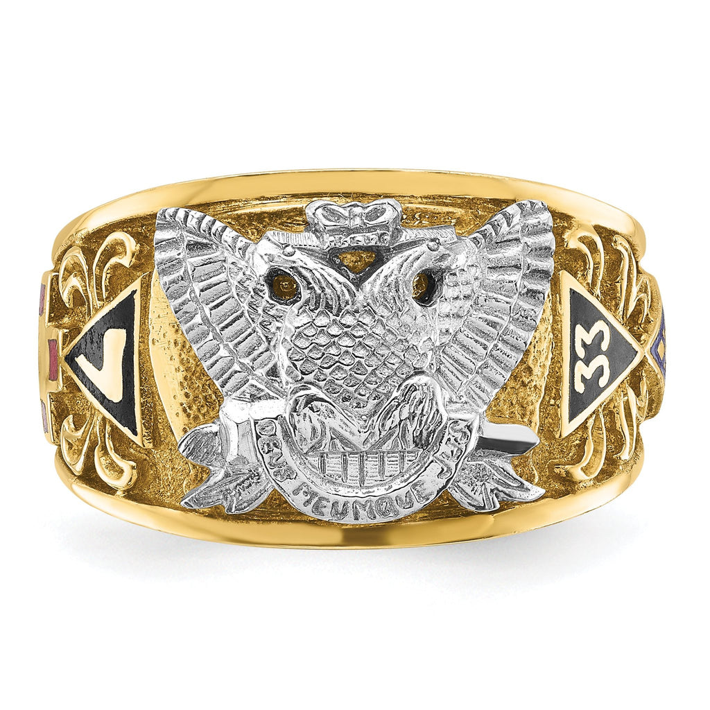 14k Two-tone Men's Polished and Textured with Multi-color Enamel Active 33rd Degree Masonic Ring