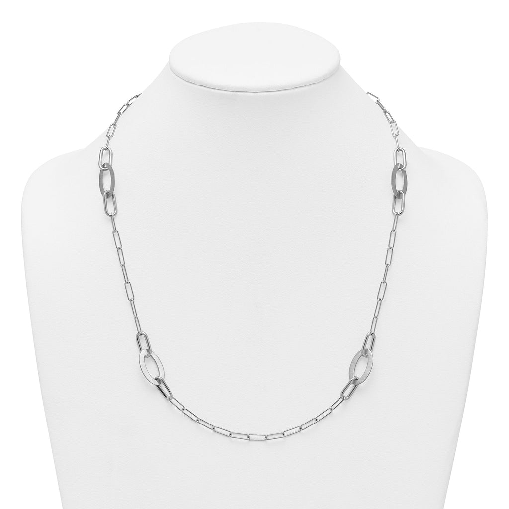 Sterling Silver Rhodium-plated Brushed Fancy Paperclip and Oval Link 24 inch Necklace