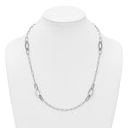 Sterling Silver Rhodium-plated Brushed Fancy Paperclip and Oval Link 24 inch Necklace