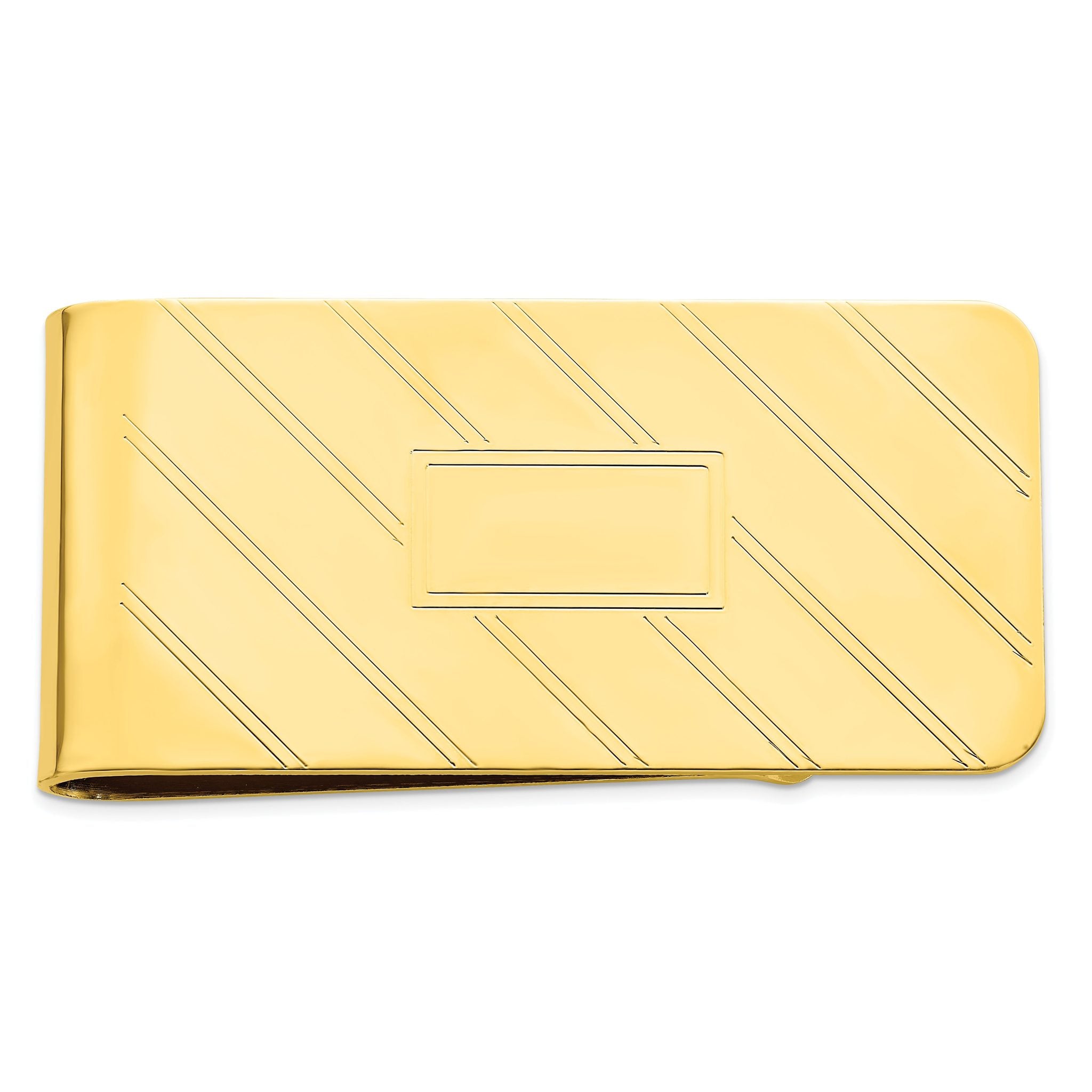 Gold-plated Kelly Waters Etched Diagonal Lines with Engravable Area Money Clip Main image
