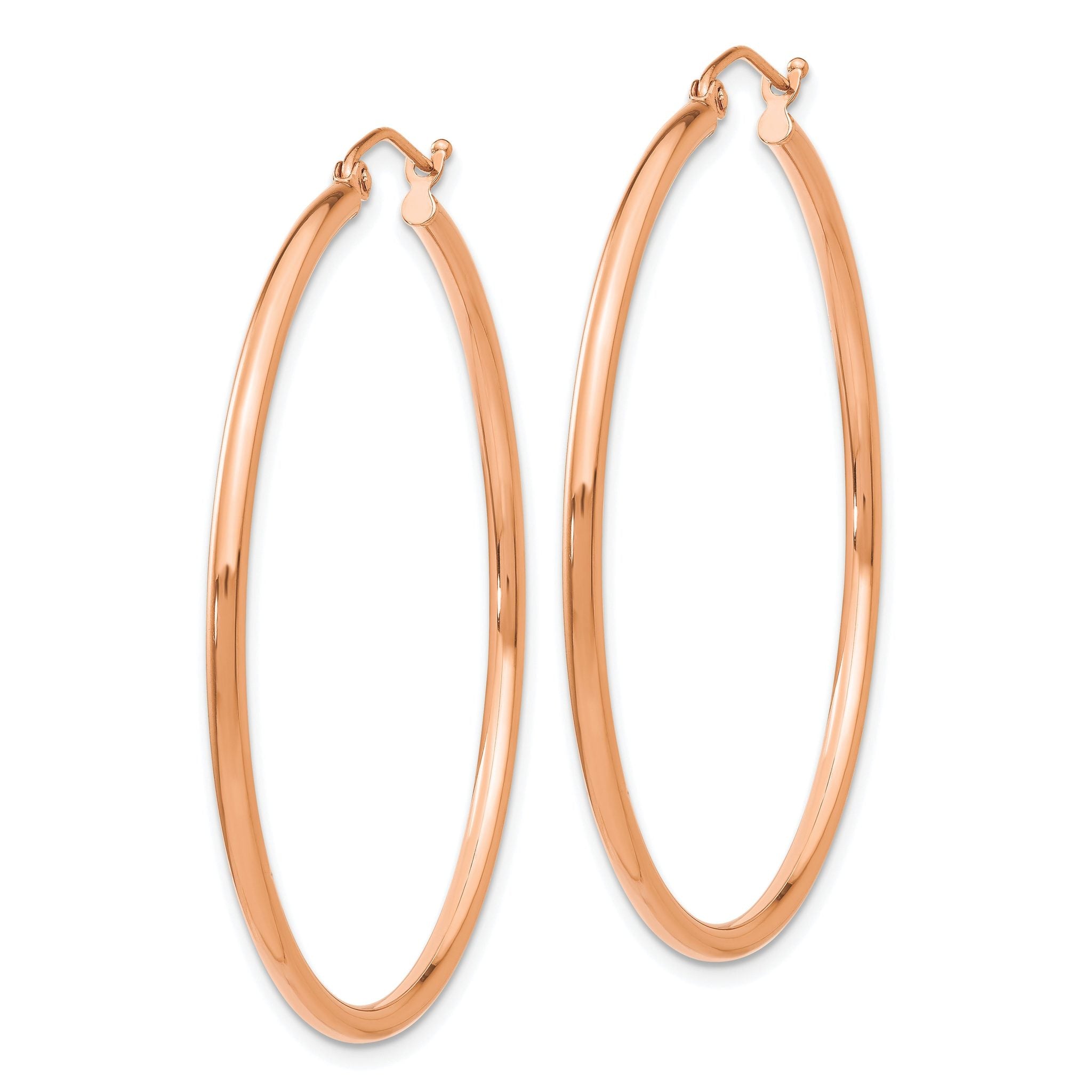 14k Rose Gold Polished 2mm Lightweight Tube Hoop Earrings Secondary image