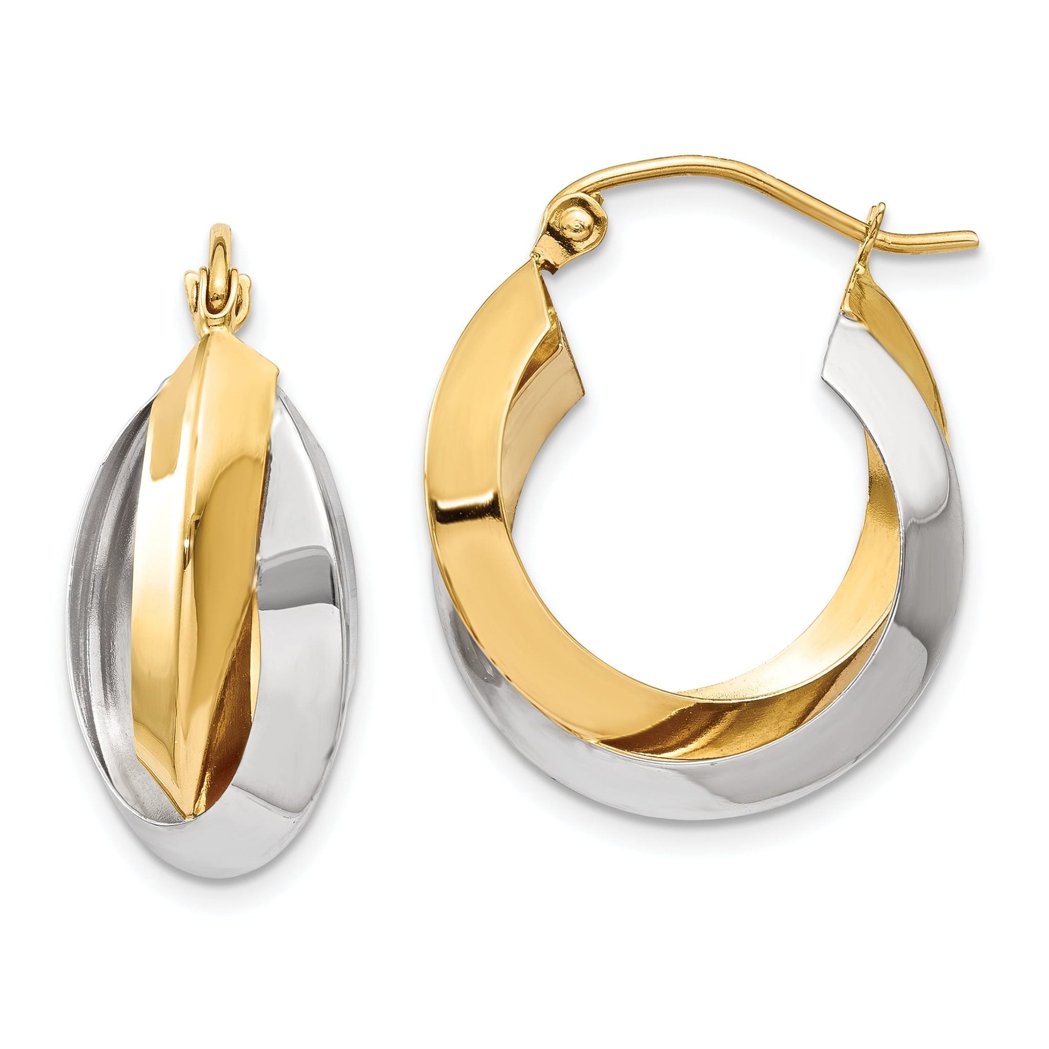 14k Two-tone Polished Knife-edge Double Hoop Earrings Main image