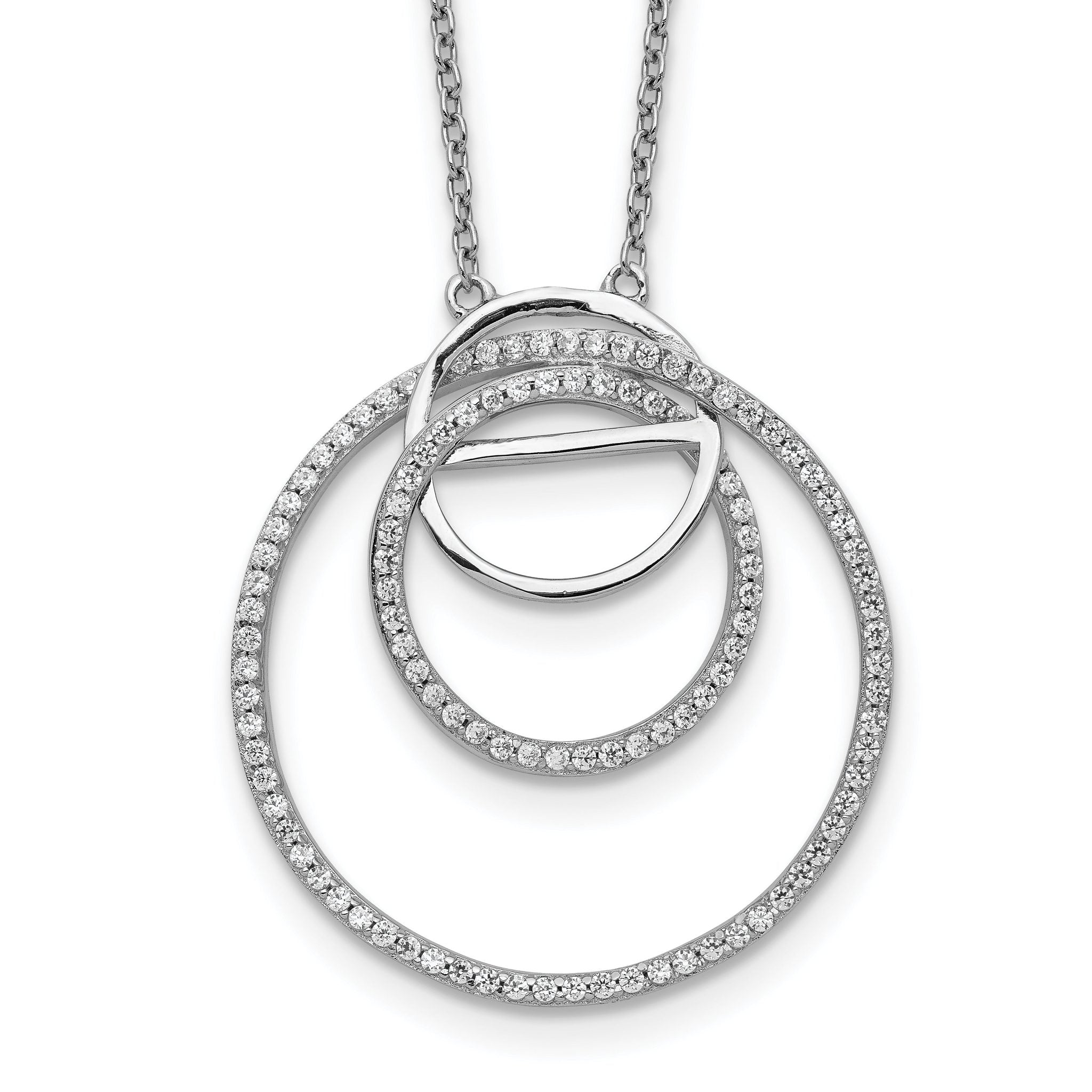Sterling Silver Rhodium-plated CZ Loop Circles w/2 in. Ext. Necklace Main image