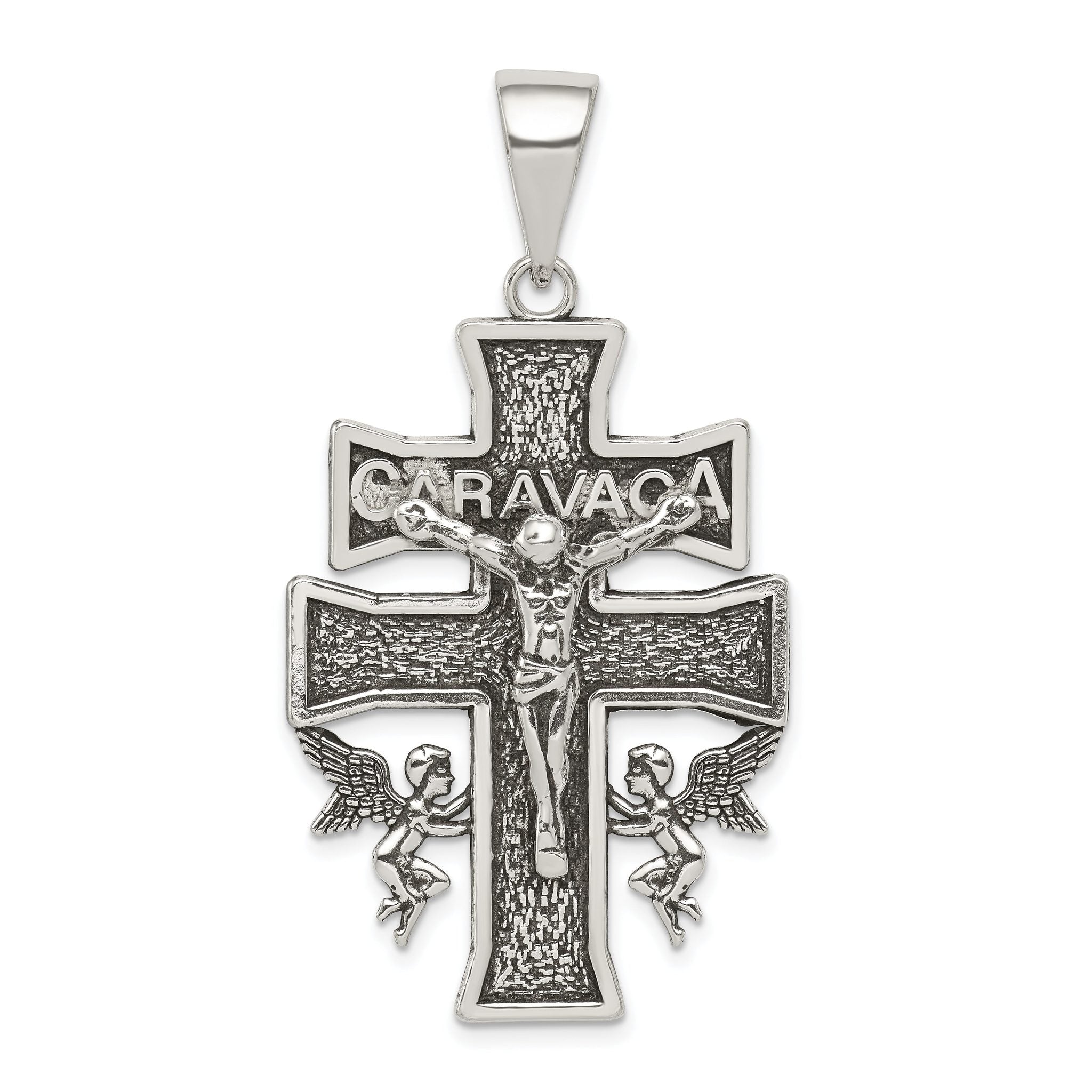 Sterling Silver Antiqued Large Caravaca INRI Crucifix Cross Pendant Main image