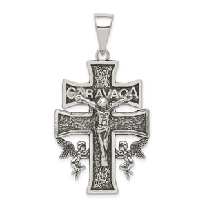 Caravaca INRI Crucifix Cross Pendant in Sterling Silver, 38mm Antiqued - Sophia Jewelers