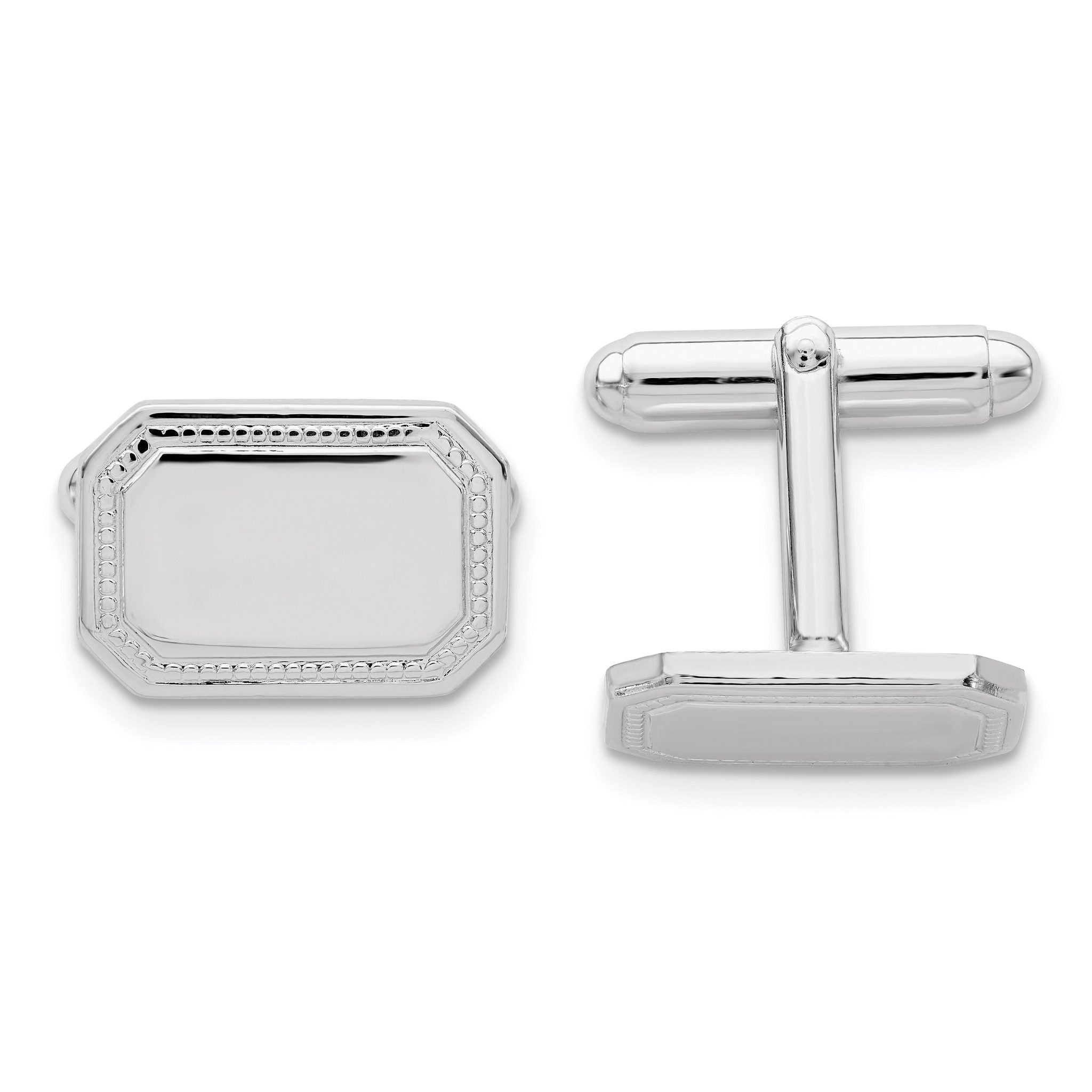 Rhodium-Plated Engravable Rectangle Cuff Links by Kelly Waters Main image