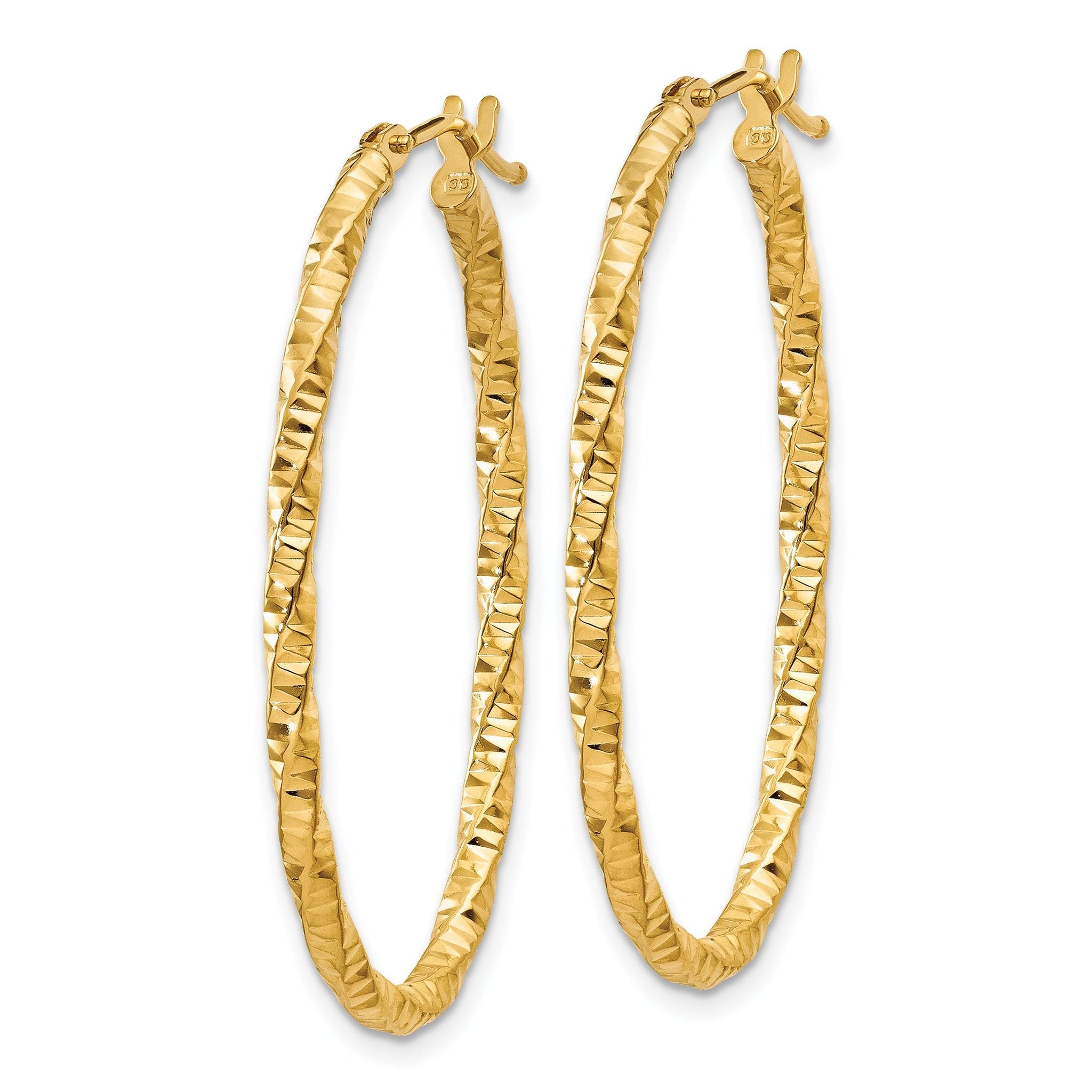 14ky 2mm Diamond-cut Oval Hoop Earrings Secondary image