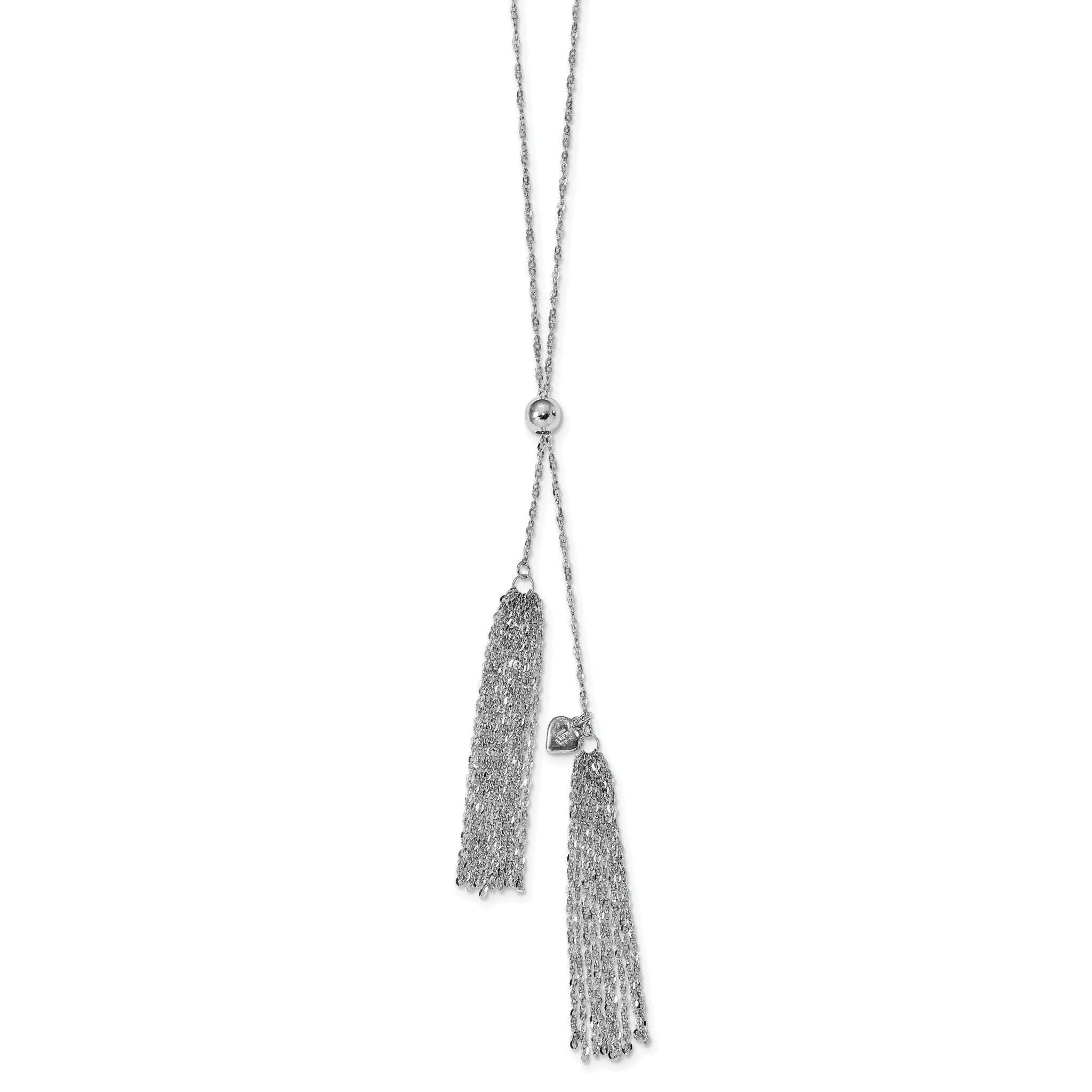 Sterling Silver RH-plat Polished Adjustable Tassel Necklace Main image