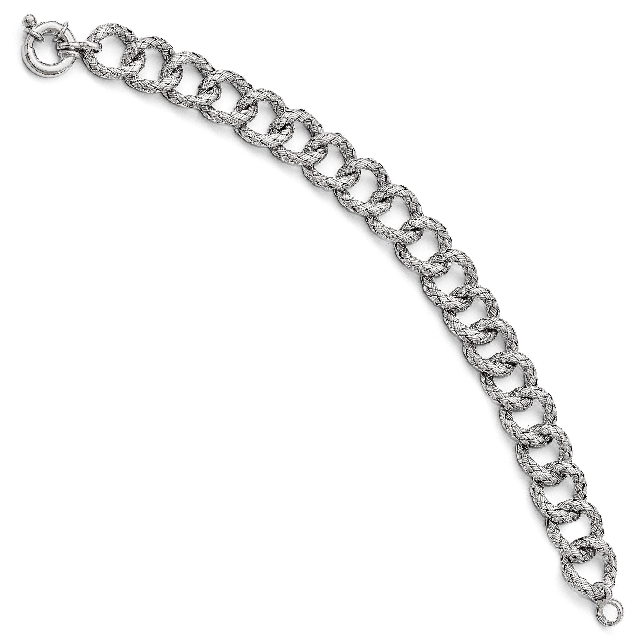 Sterling Silver Polished Textured Bracelet- Fancy Spring Ring Secondary image