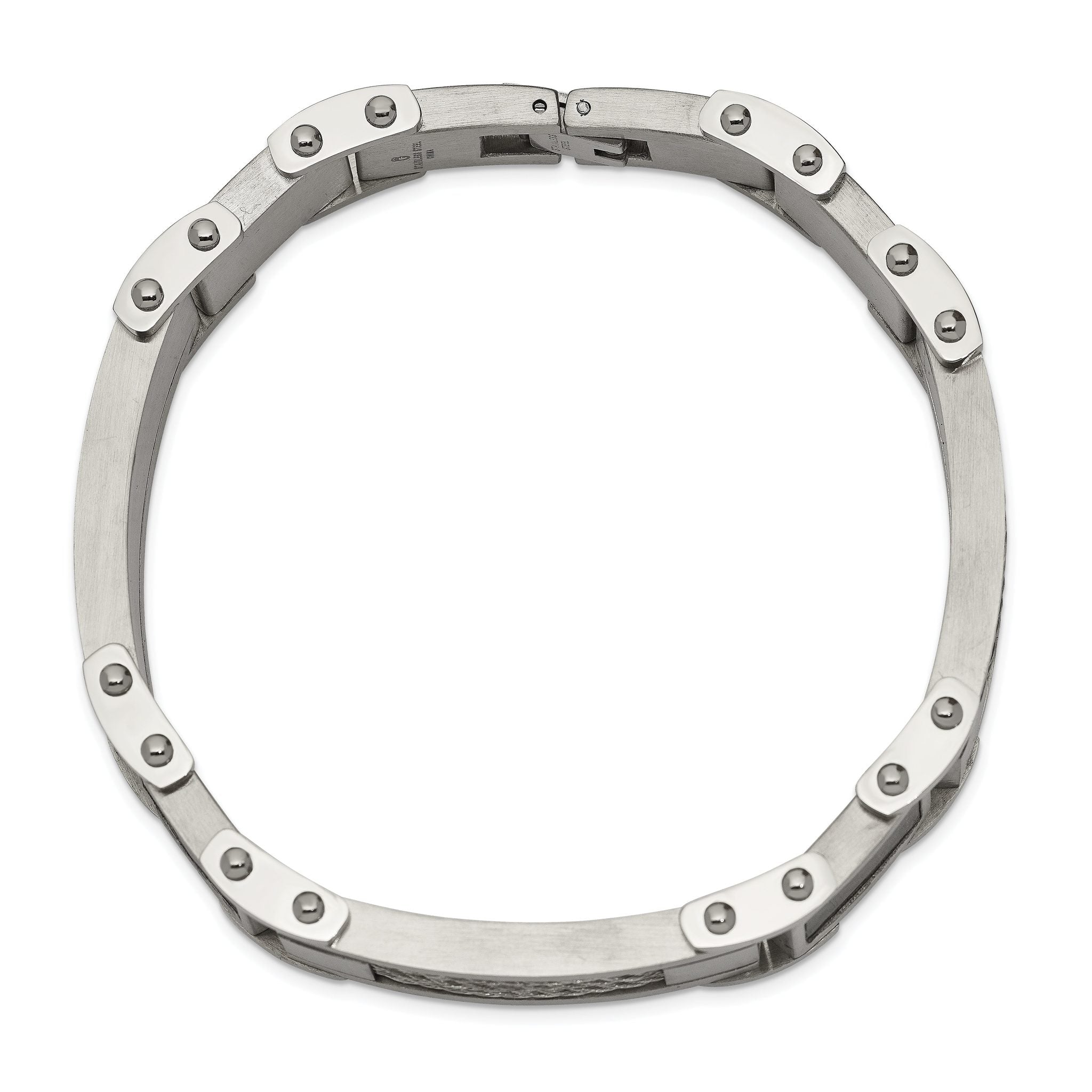 Stainless Steel Polished with Cable and Black Carbon Fiber Inlay Link Bracelet for Men