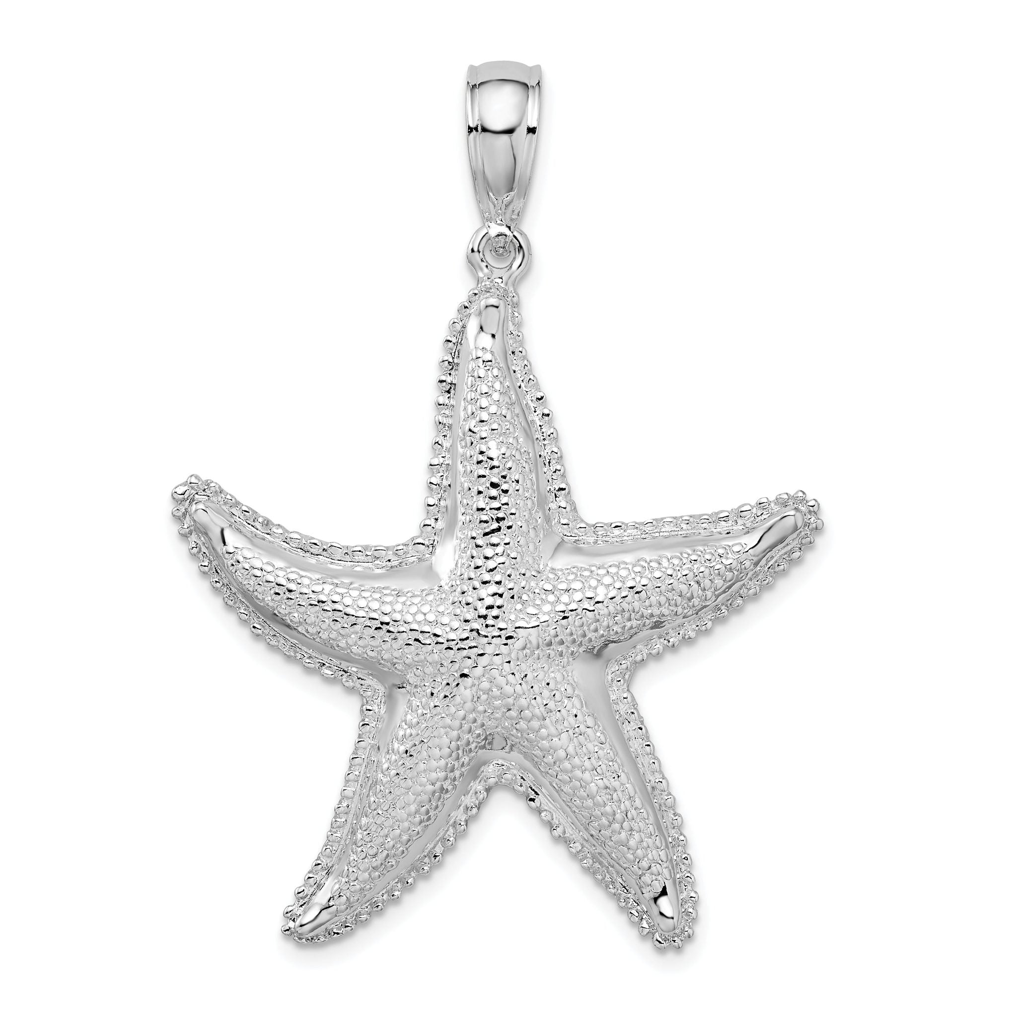 De-Ani Sterling Silver Rhodium-Plated Polished Textured Starfish Pendant Main image