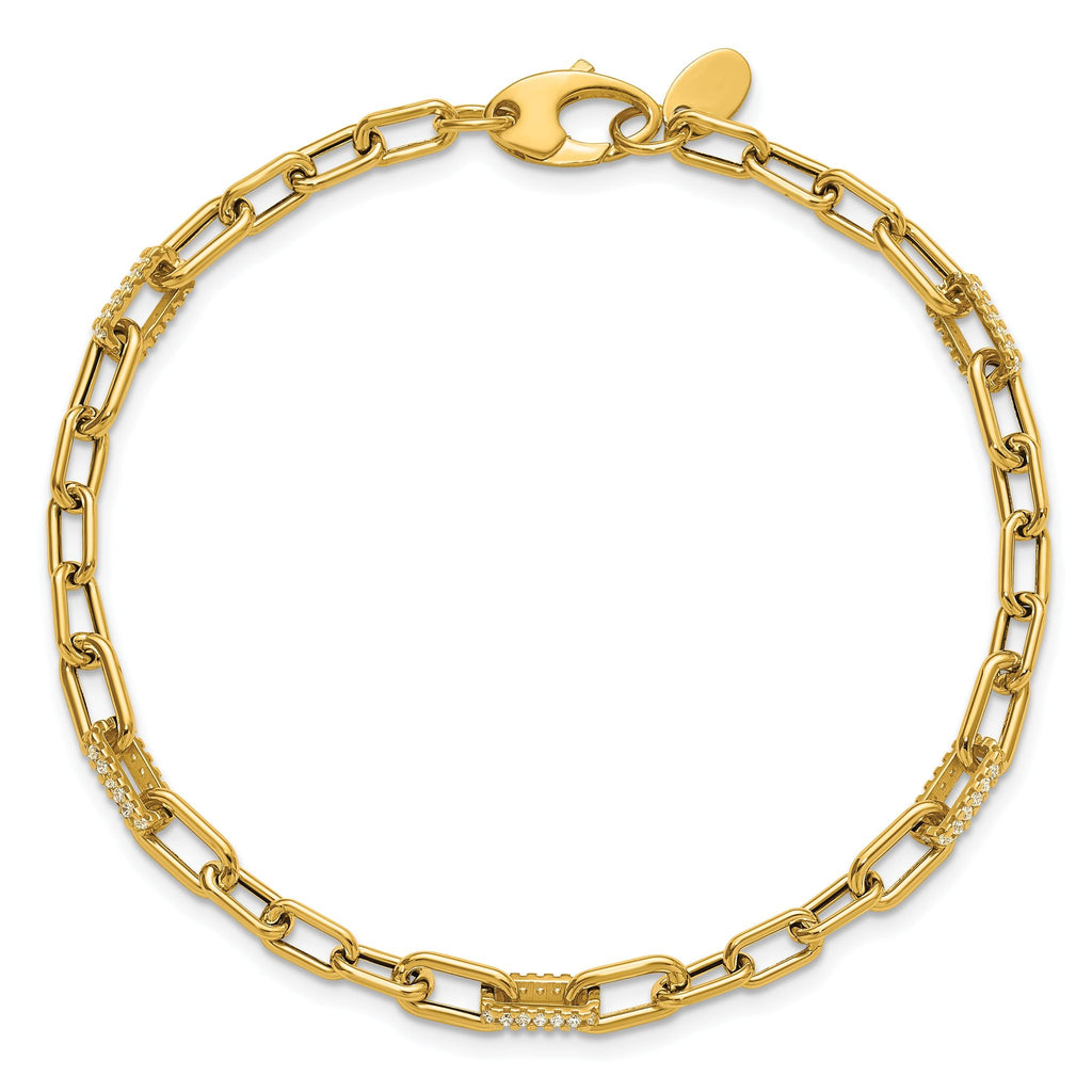 14K Polished CZ Fancy Paperclip Link Bracelet