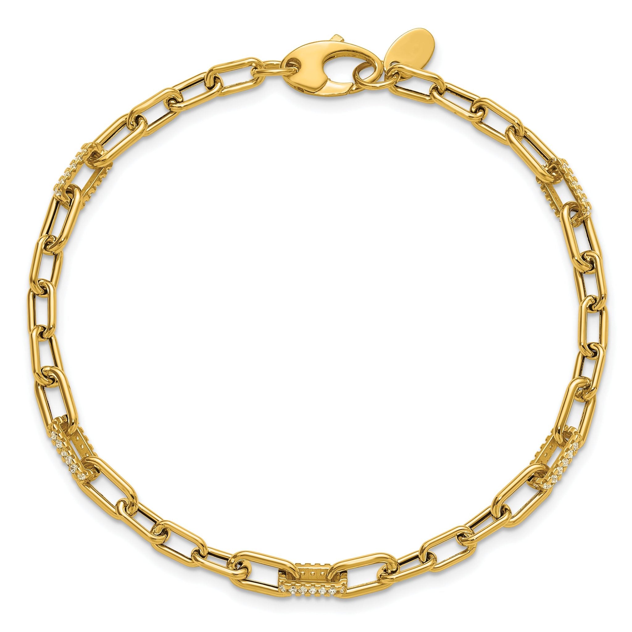 14K Polished CZ Fancy Paperclip Link Bracelet