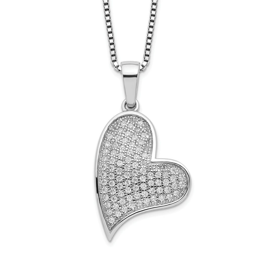 Brilliant Embers Sterling Silver Rhodium-plated 84 Stone 18 inch Micro PavÃƒÆ’Ã†â€™Ãƒâ€šÃ‚Â¢ÃƒÆ’Ã‚Â¢Ãƒâ€šÃ¢â‚¬Å¡Ãƒâ€šÃ‚Â¬ÃƒÆ’Ã¢â‚¬Â¦Ãƒâ€šÃ‚Â¡ CZ Heart Necklace with 2 Inch Extender