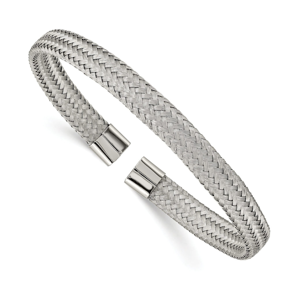 Stainless Steel Polished 6mm Mesh Wire Cuff Bangle Bracelet for Women
