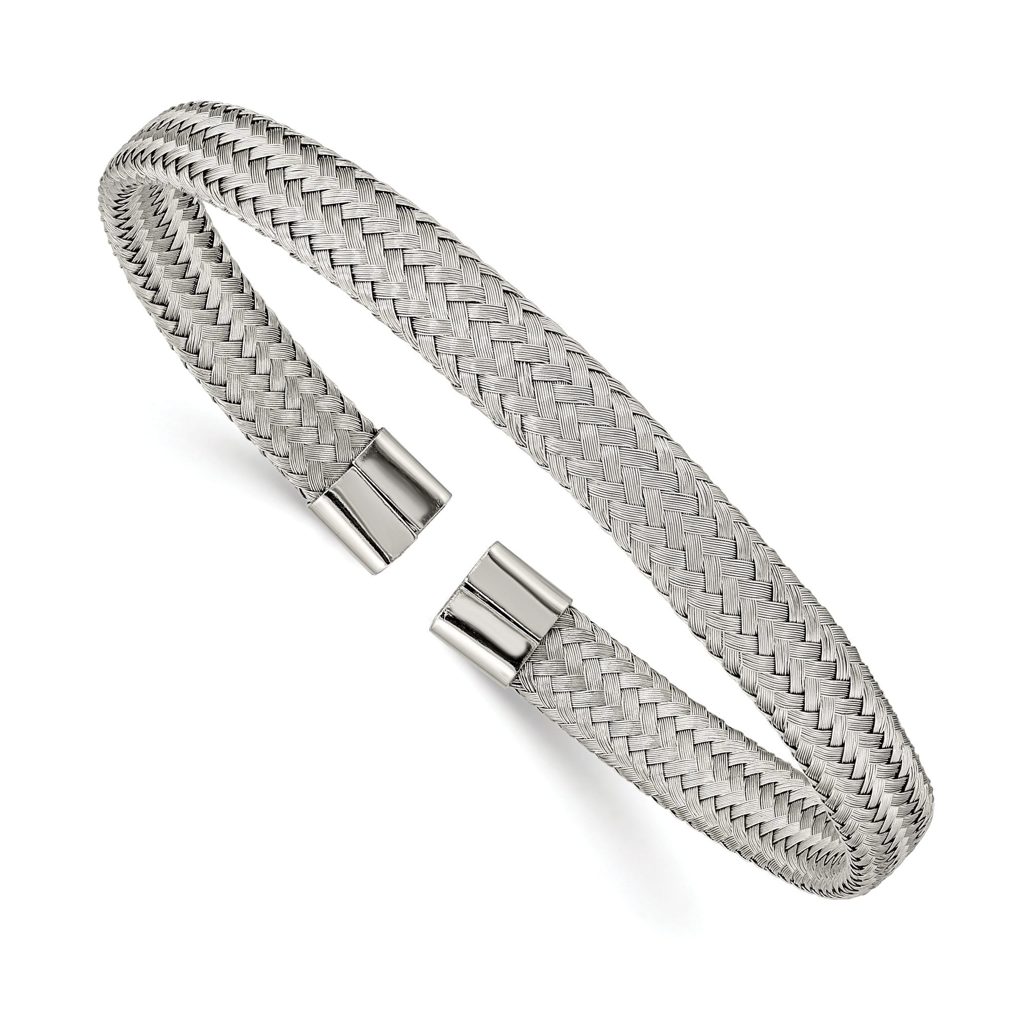Stainless Steel Polished 6mm Mesh Wire Cuff Bangle Bracelet for Women