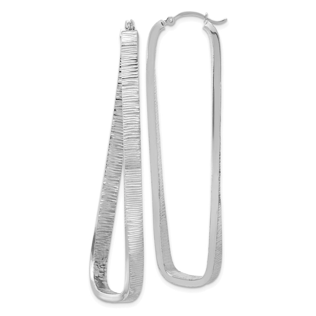 14K White Gold Twisted Oval Hoop Earrings with Polished Texture