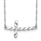 14K White Gold Polished Twisted Sideways Cross Necklace by Sophia Jewelers