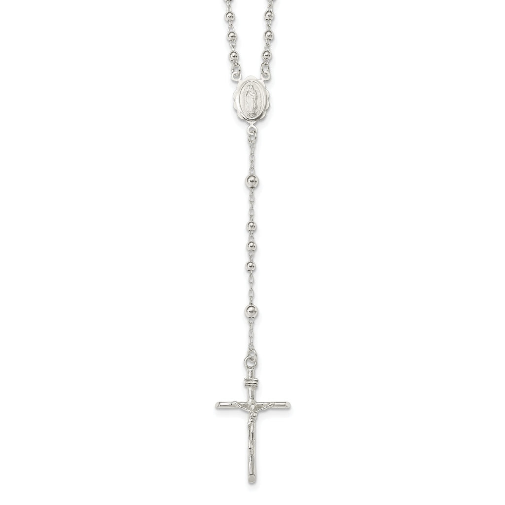 Sophia Jewelers Sterling Silver Rosary Necklace with Polished Anti-Tarnish Finish