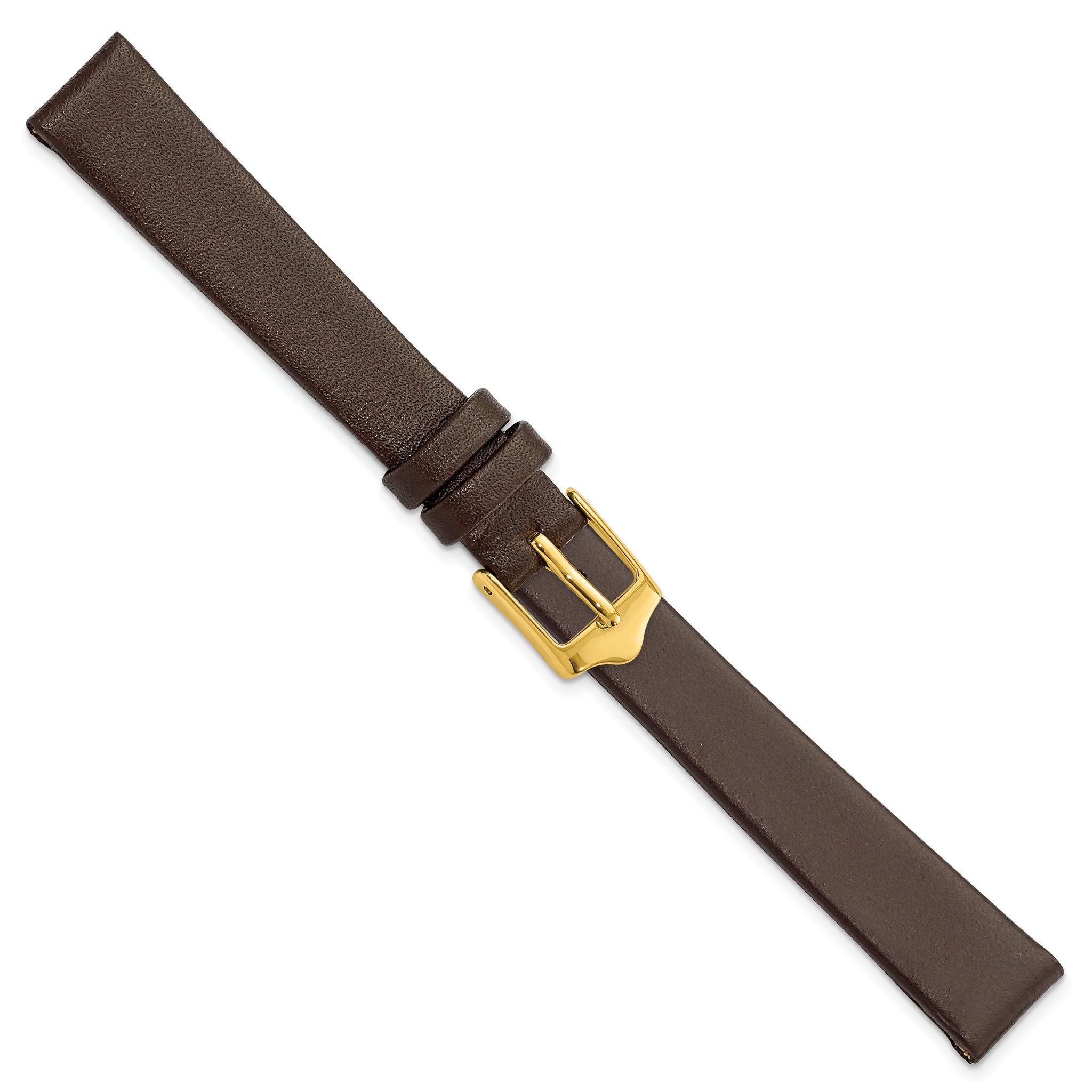 Smooth Brown Leather Watch Band with Gold-Tone Buckle, 14mm