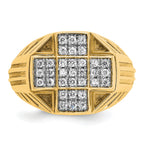 10k Men's Polished Textured and Grooved 1/2 Carat A Quality Diamond Cross Cluster Ring