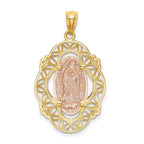 14K Two-Tone Gold Guadalupe Medal Pendant with White Rhodium Detailing