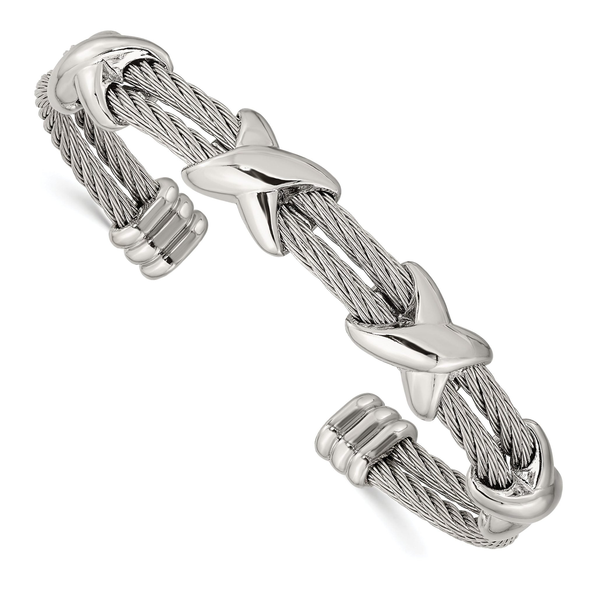 Stainless Steel Polished Cable X Design Cuff Bangle Bracelet for Women Main image
