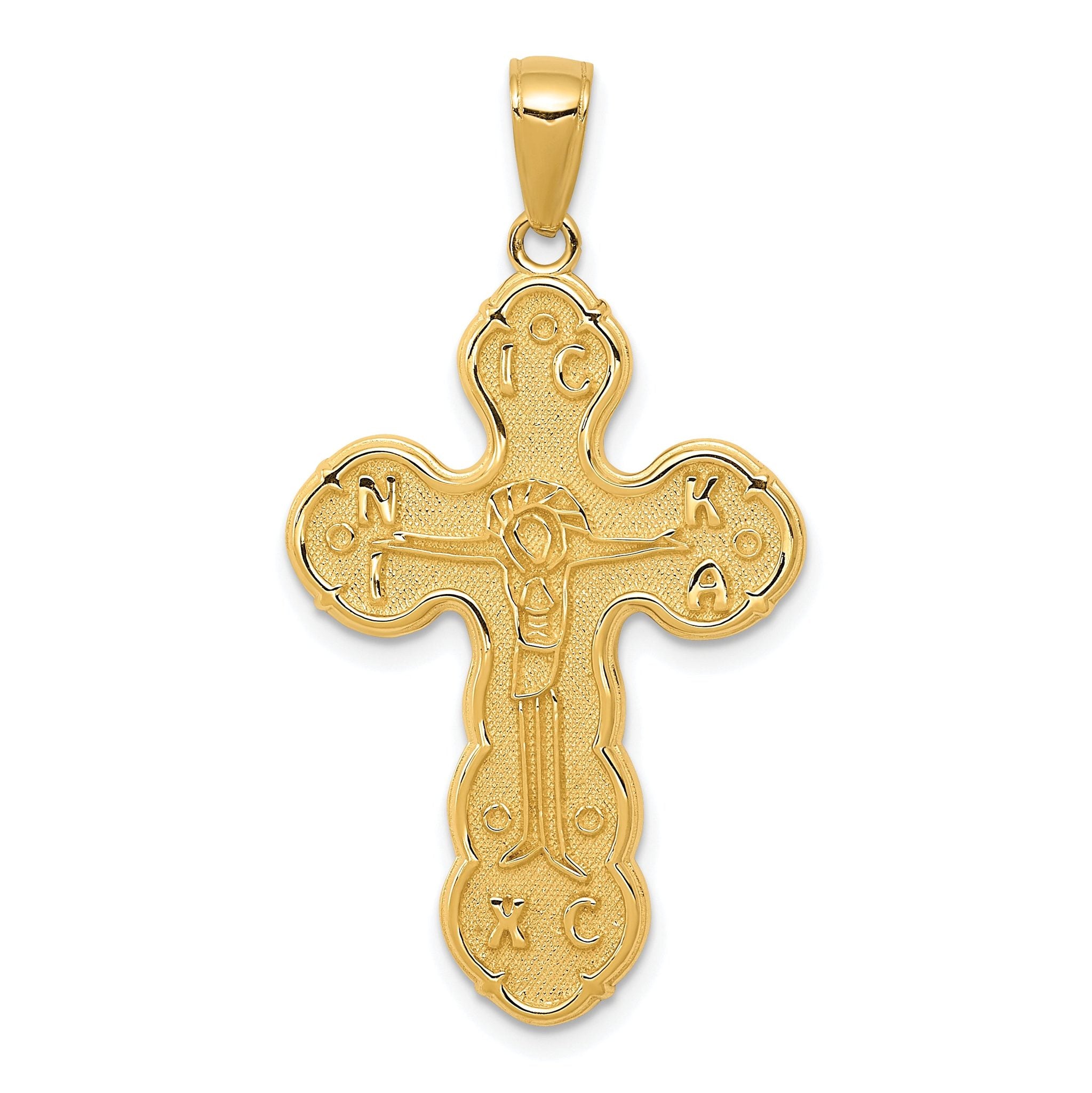 14K Gold Satin Crucifix Pendant with Polished Solid Design  Elegant & Timeless