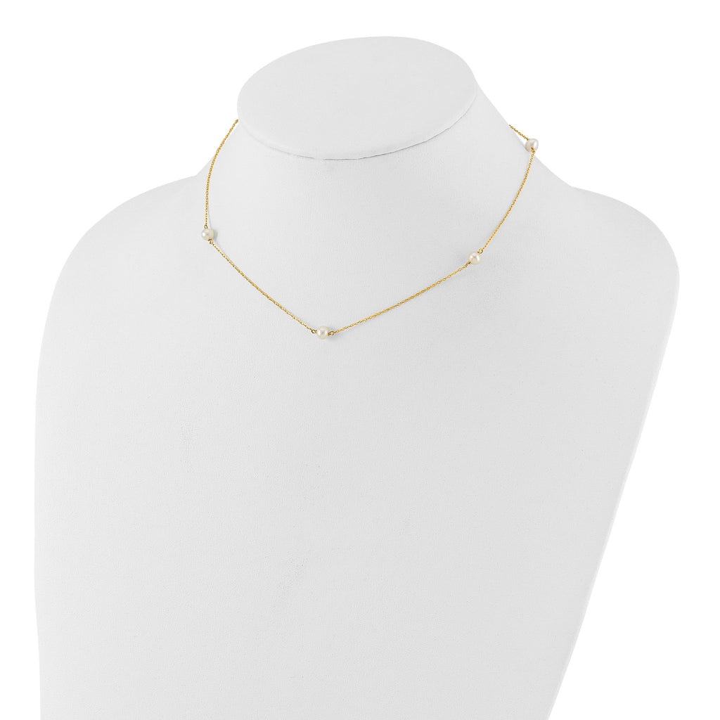 14K Madi K 4-5mm White Round FW Cultured Pearl 5-station Necklace