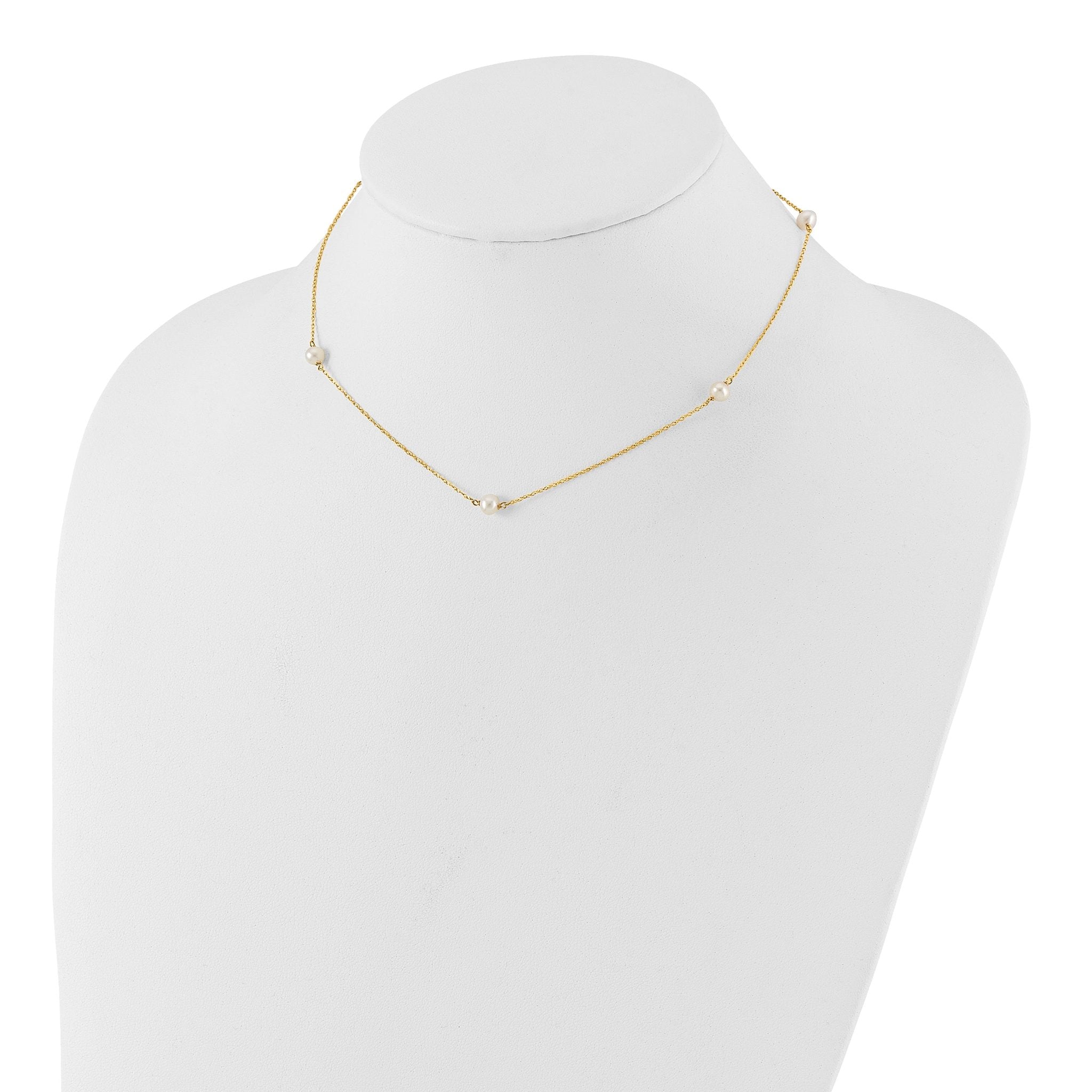 14K Madi K 4-5mm White Round FW Cultured Pearl 5-station Necklace