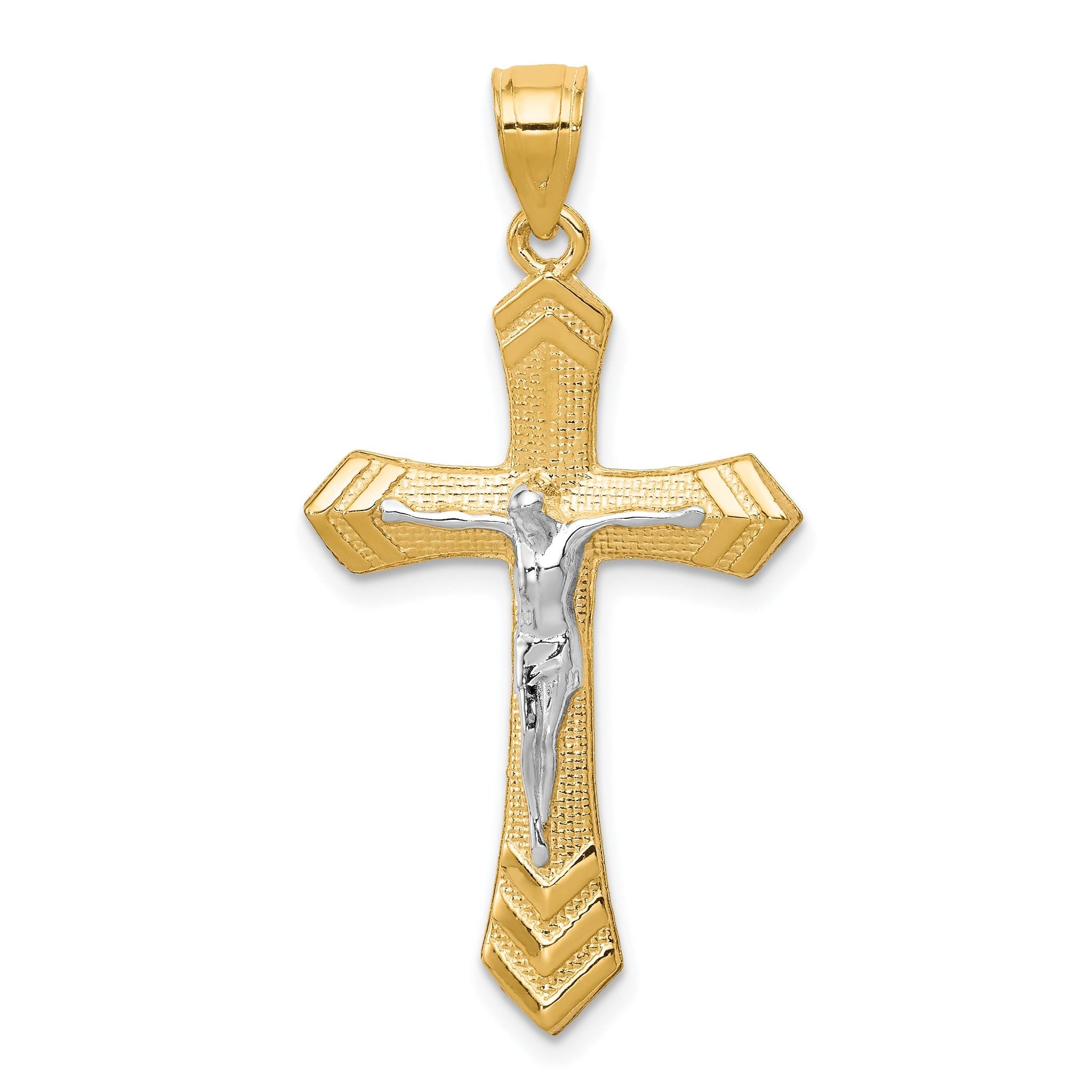 10K Gold Rhodium Accented Passion Crucifix Pendant Polished Solid Design Main image