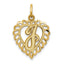 14K Gold Heart Letter J Charm with Diamond-Cut Sandblasted Finish